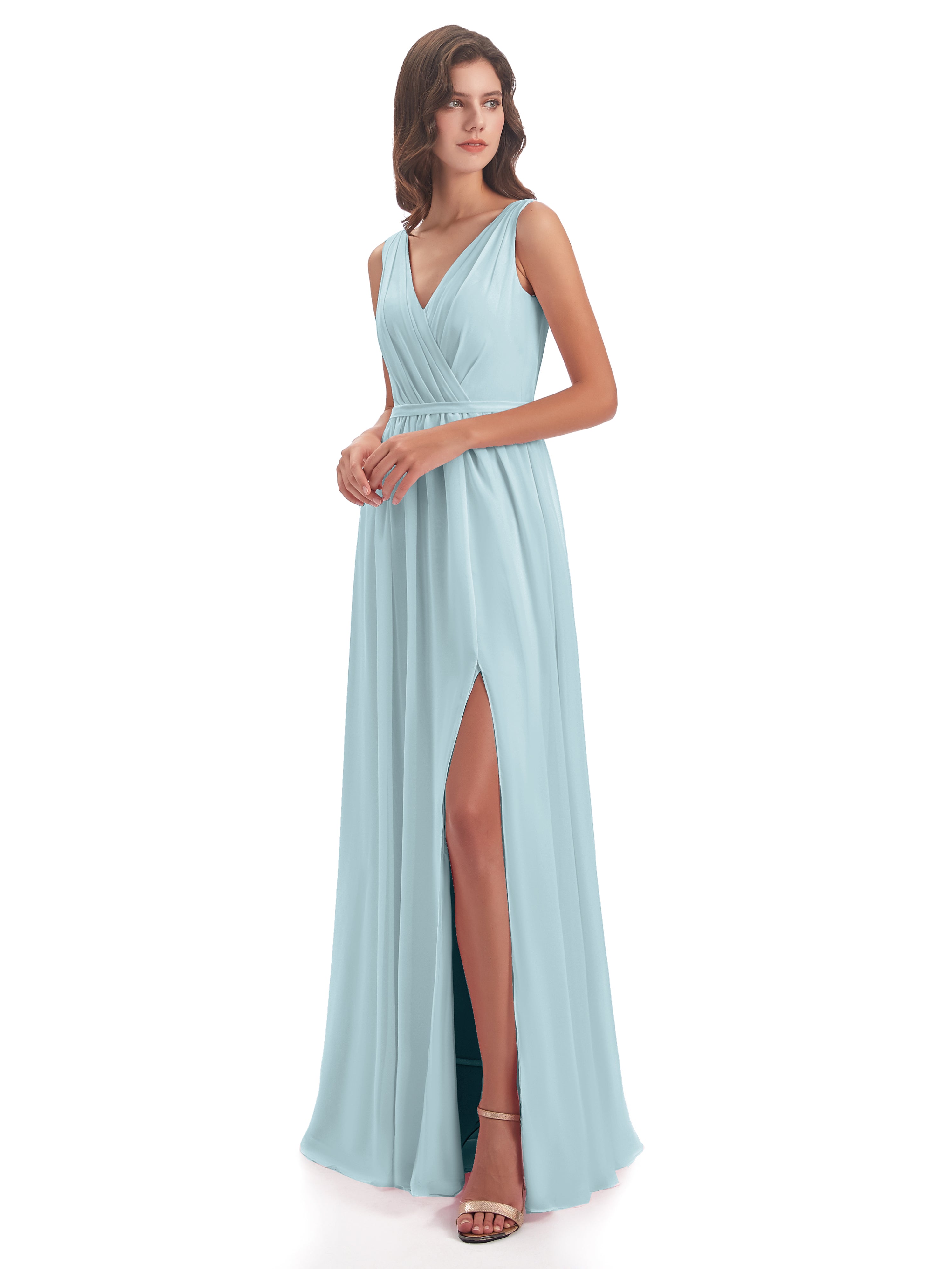 Robe De Demoiselle D'Honneur Brume Fourreau/Colonne Col V Mousseline Robes Demoiselle D'Honneur
