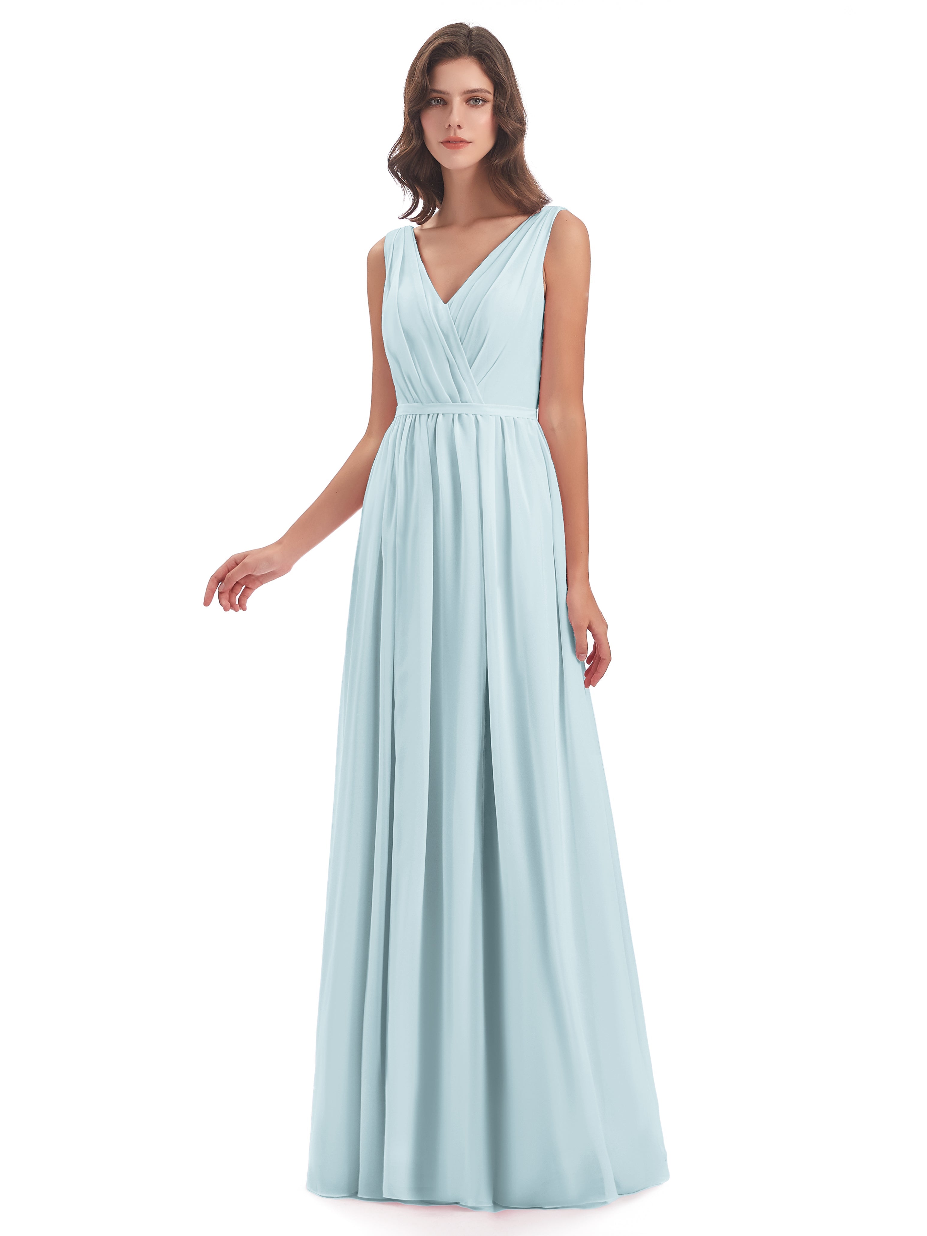 Robe De Demoiselle D'Honneur Brume Fourreau/Colonne Col V Mousseline Robes Demoiselle D'Honneur