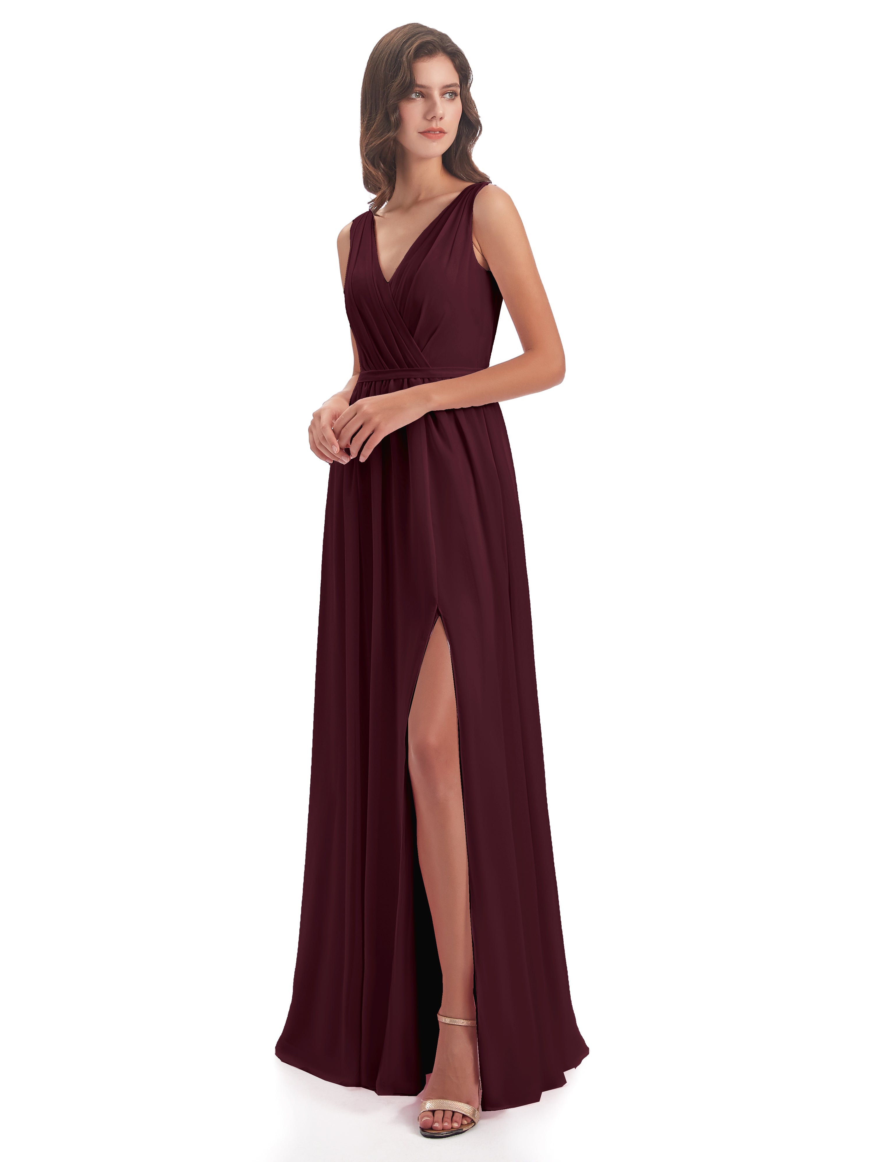 Robes De Demoiselle D'Honneur Cabernet Fourreau/Colonne Col V Mousseline Robes Demoiselle D'Honneur