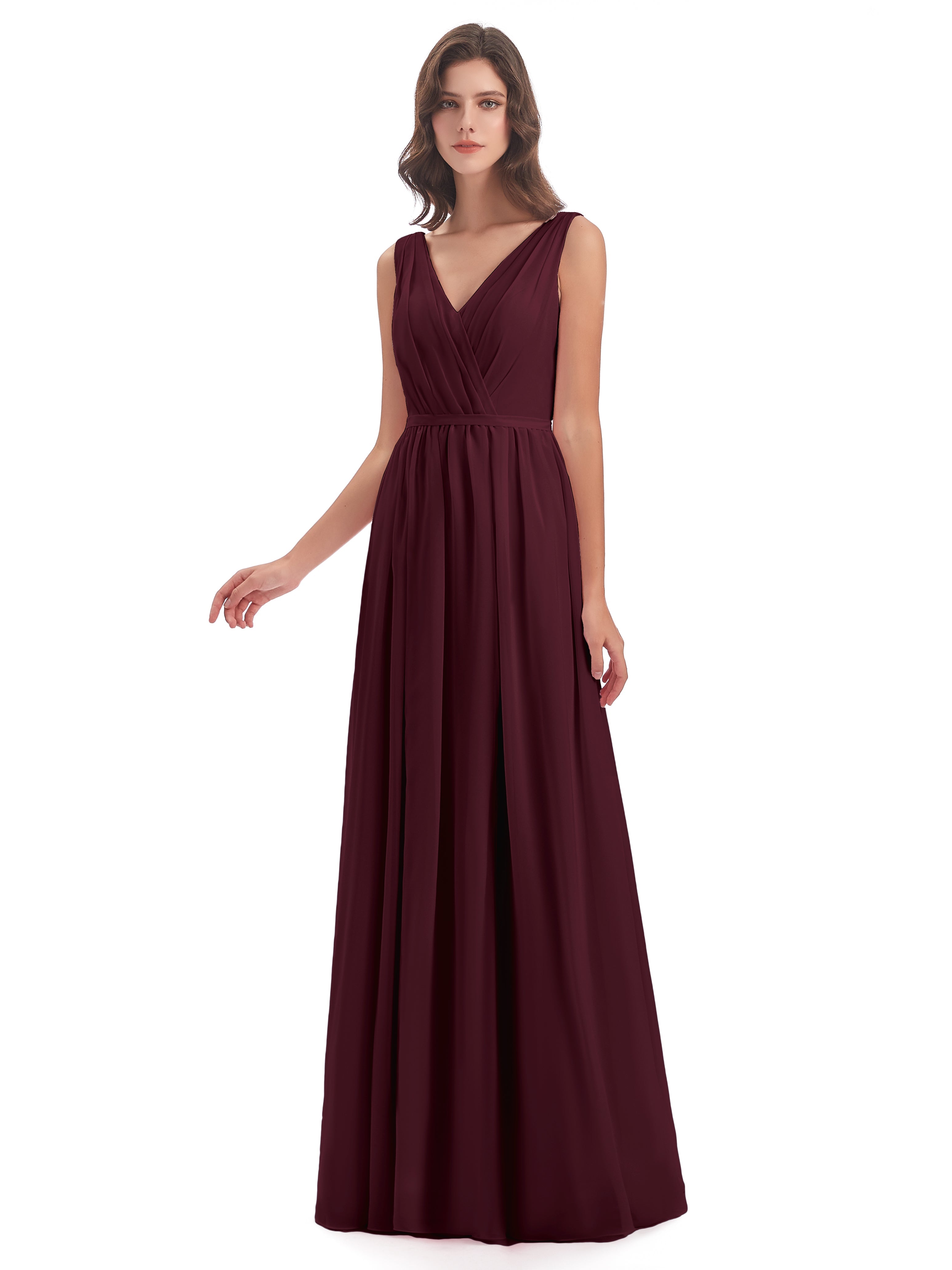 Robes De Demoiselle D'Honneur Cabernet Fourreau/Colonne Col V Mousseline Robes Demoiselle D'Honneur