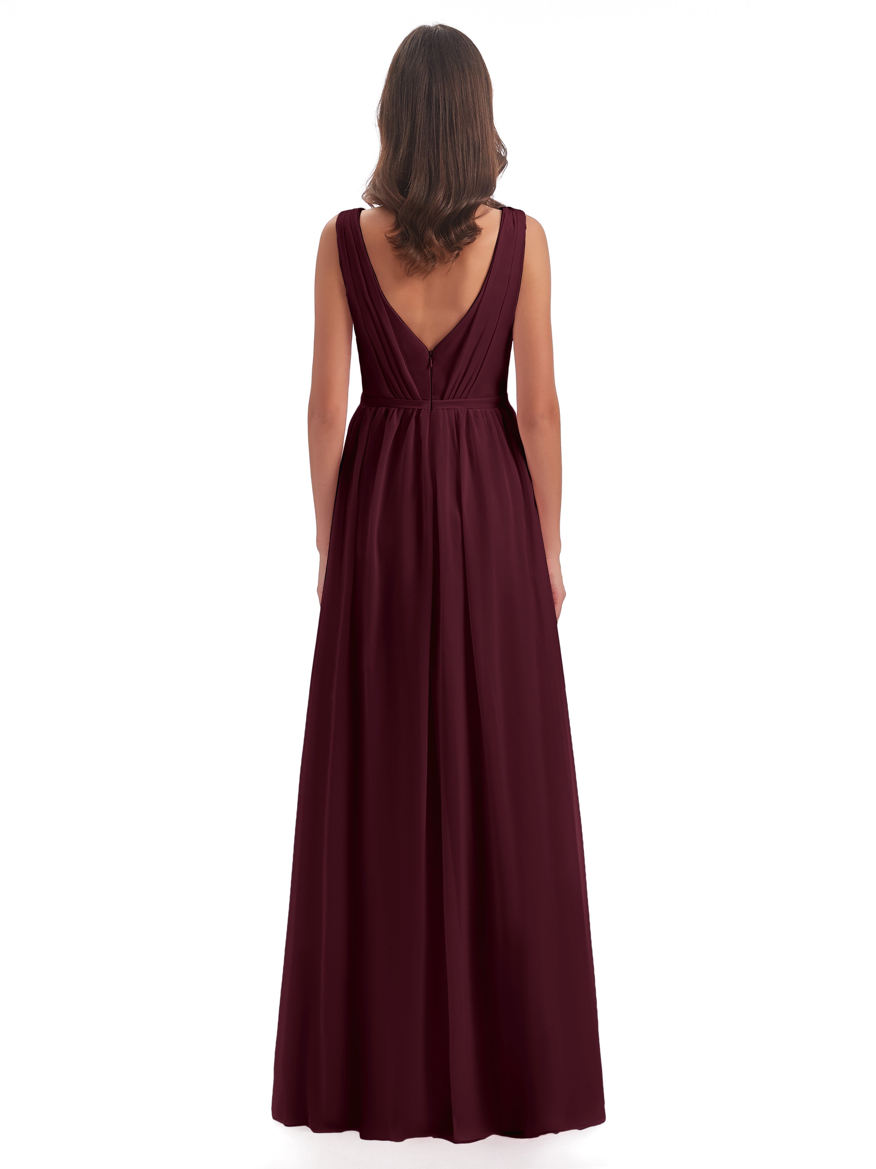 Robes De Demoiselle D'Honneur Cabernet Fourreau/Colonne Col V Mousseline Robes Demoiselle D'Honneur