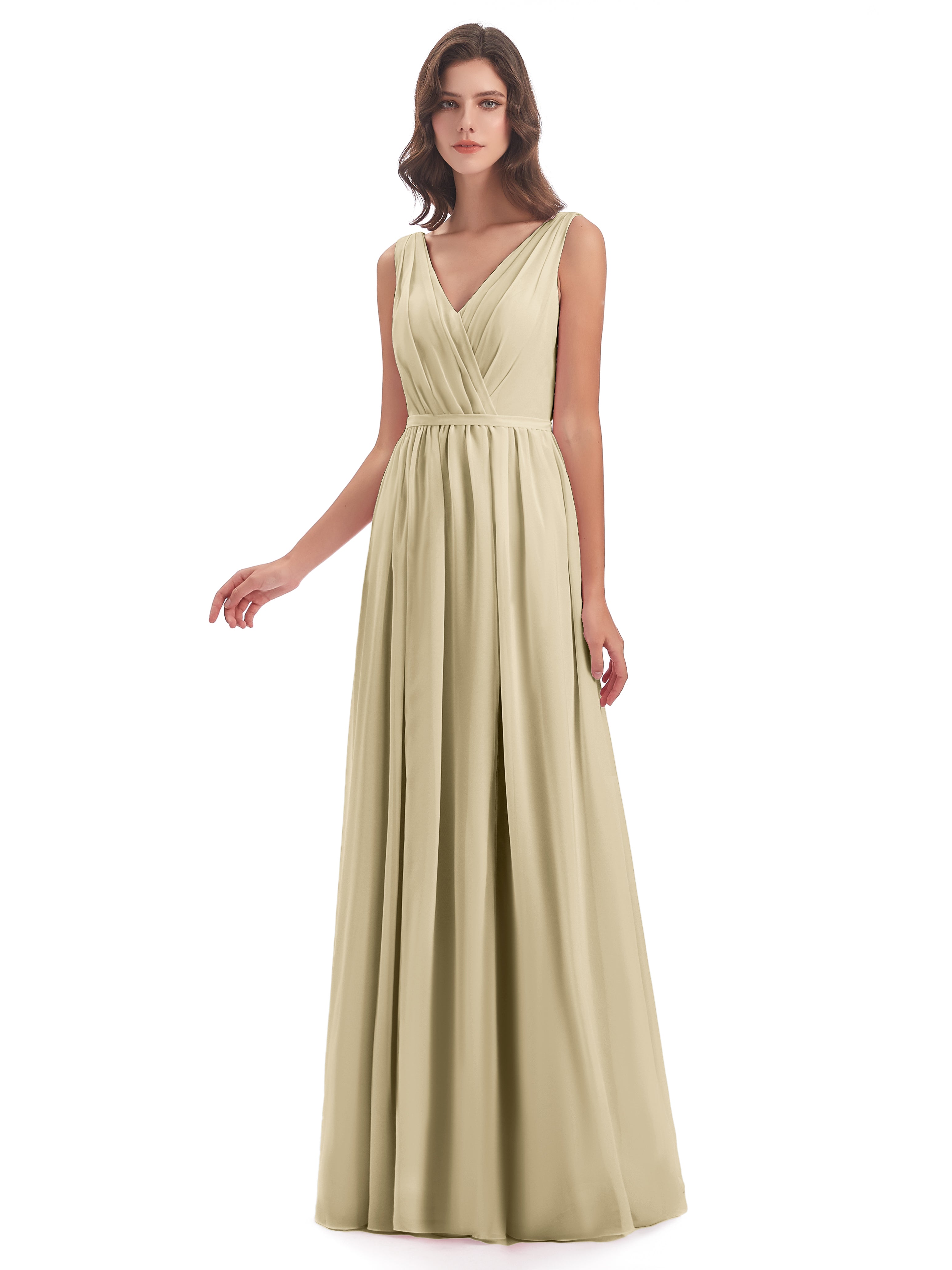 Robe Demoiselle Dhonneur Champagne Fourreau/Colonne Col V Mousseline Robes Demoiselle D'Honneur