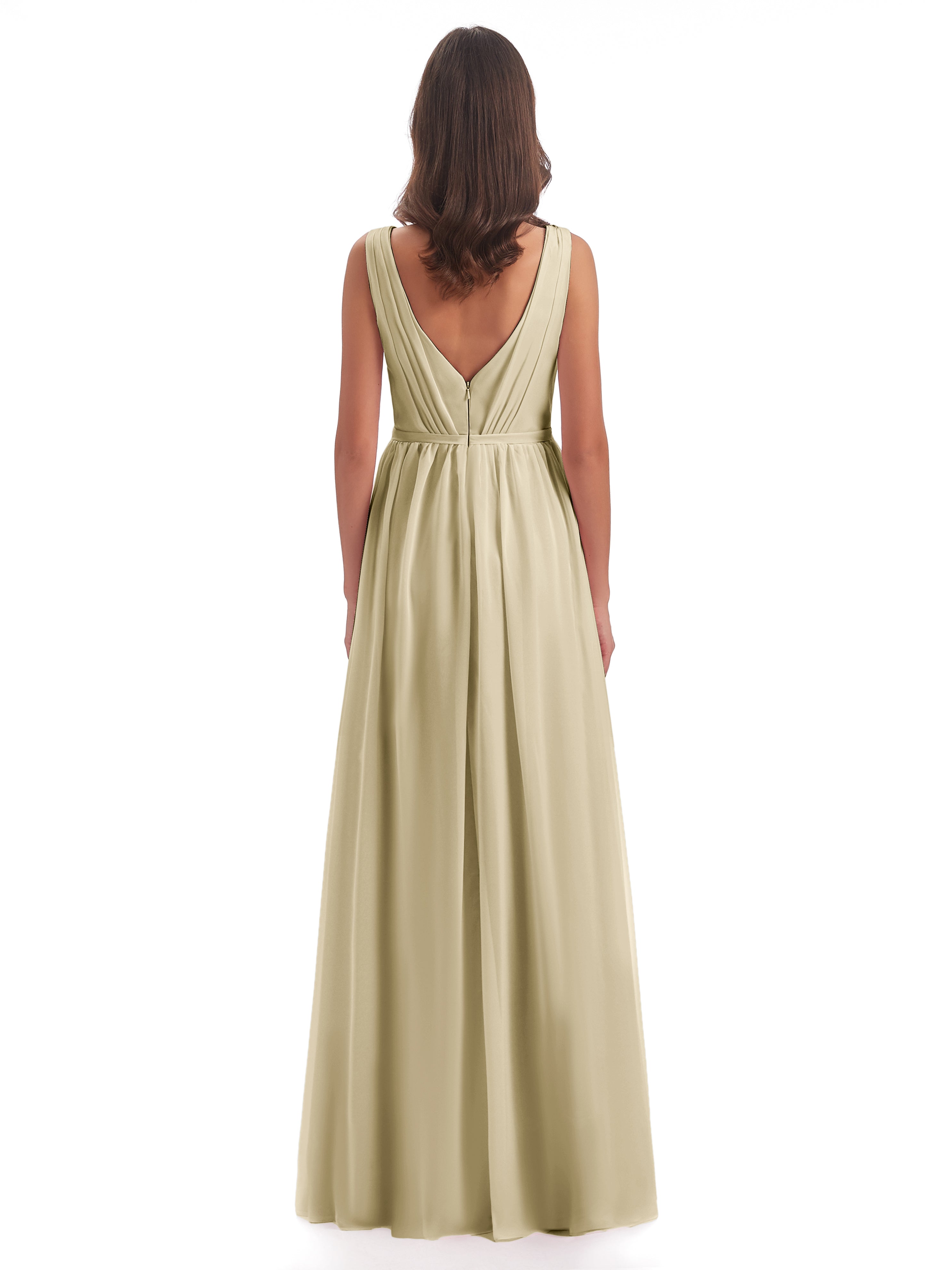 Robe Demoiselle Dhonneur Champagne Fourreau/Colonne Col V Mousseline Robes Demoiselle D'Honneur