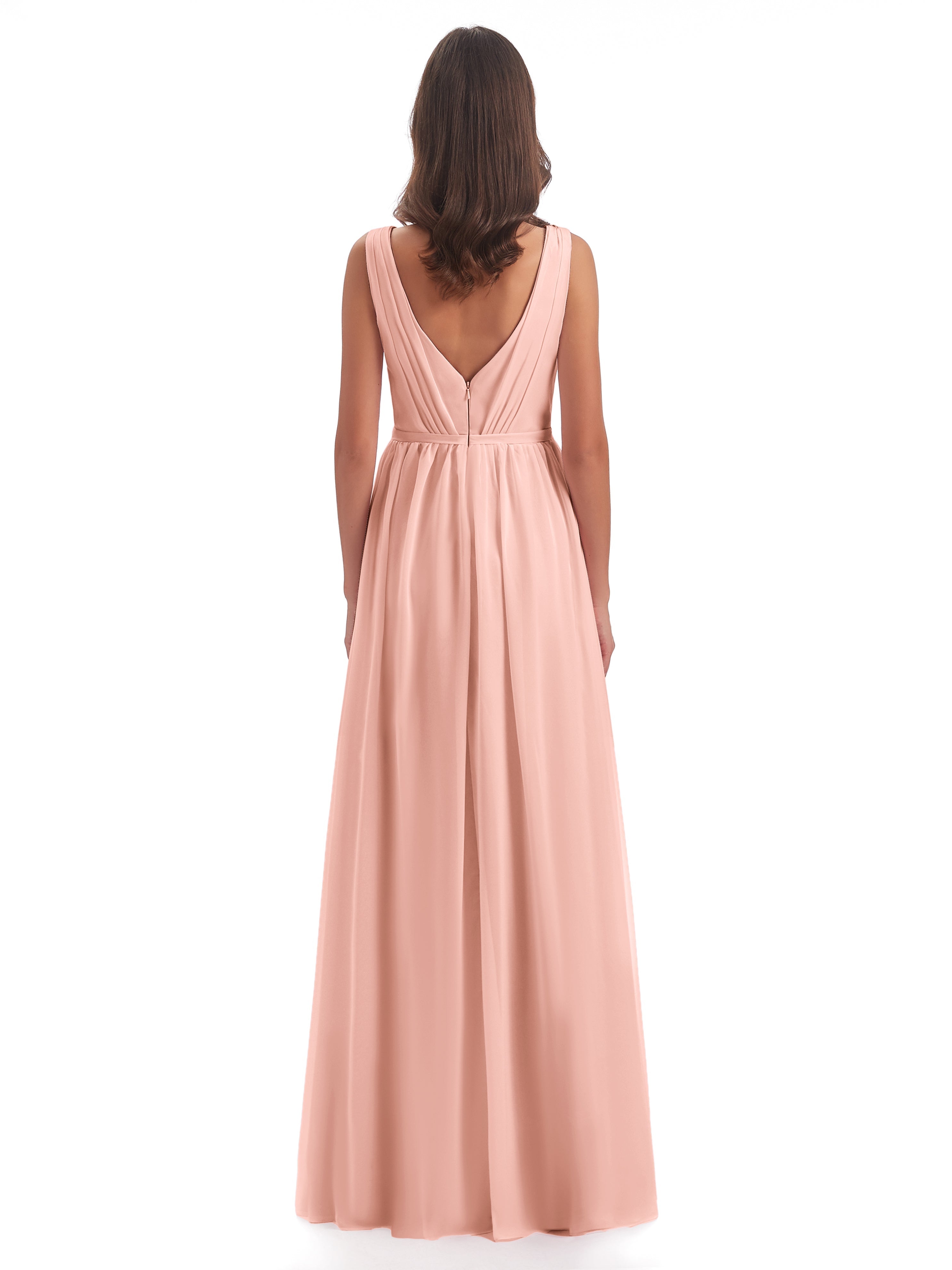 Demoiselle D Honneur Robe Corail Fourreau/Colonne Col V Mousseline Robes Demoiselle D'Honneur
