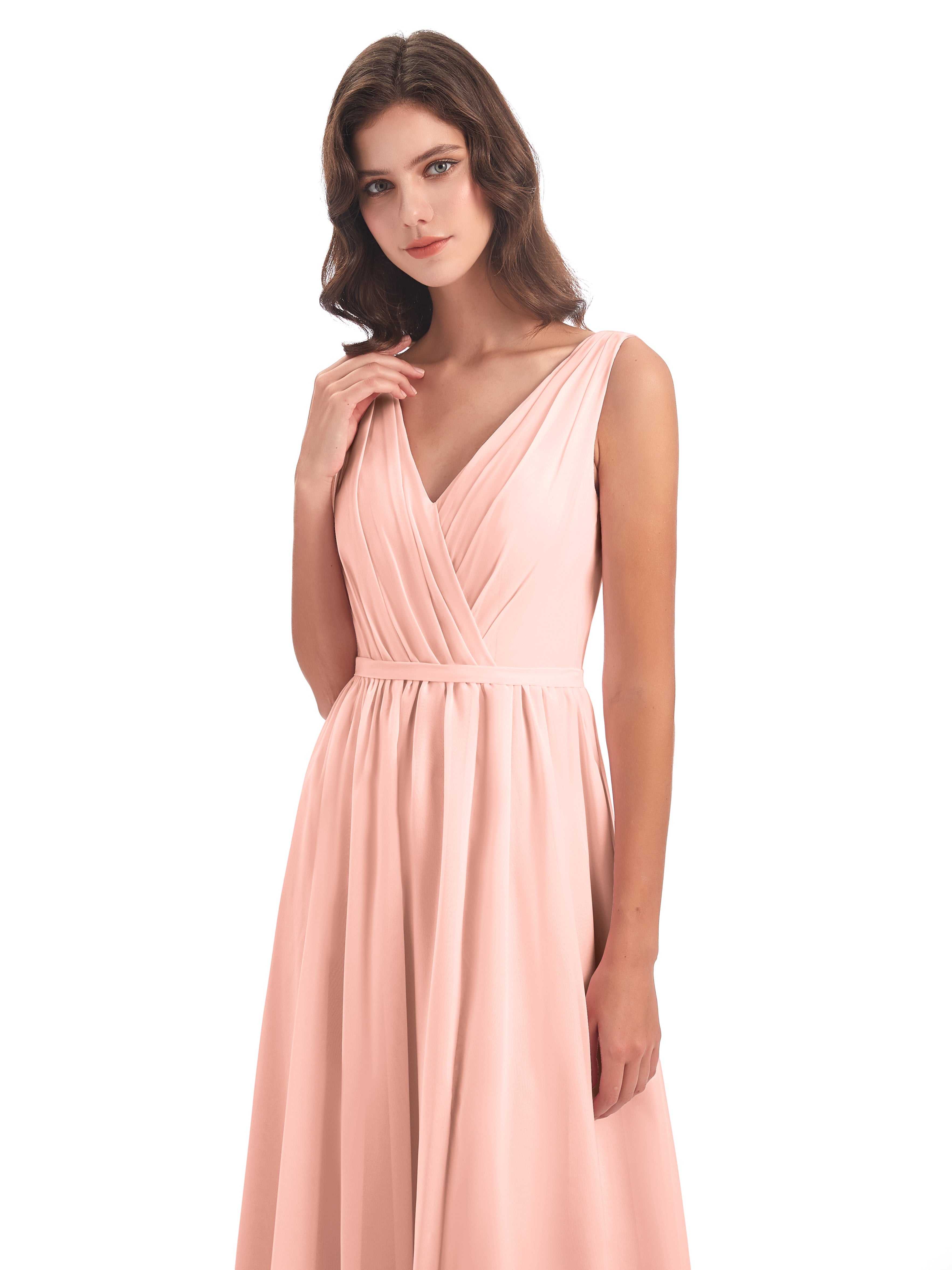 Demoiselle D Honneur Robe Corail Fourreau/Colonne Col V Mousseline Robes Demoiselle D'Honneur