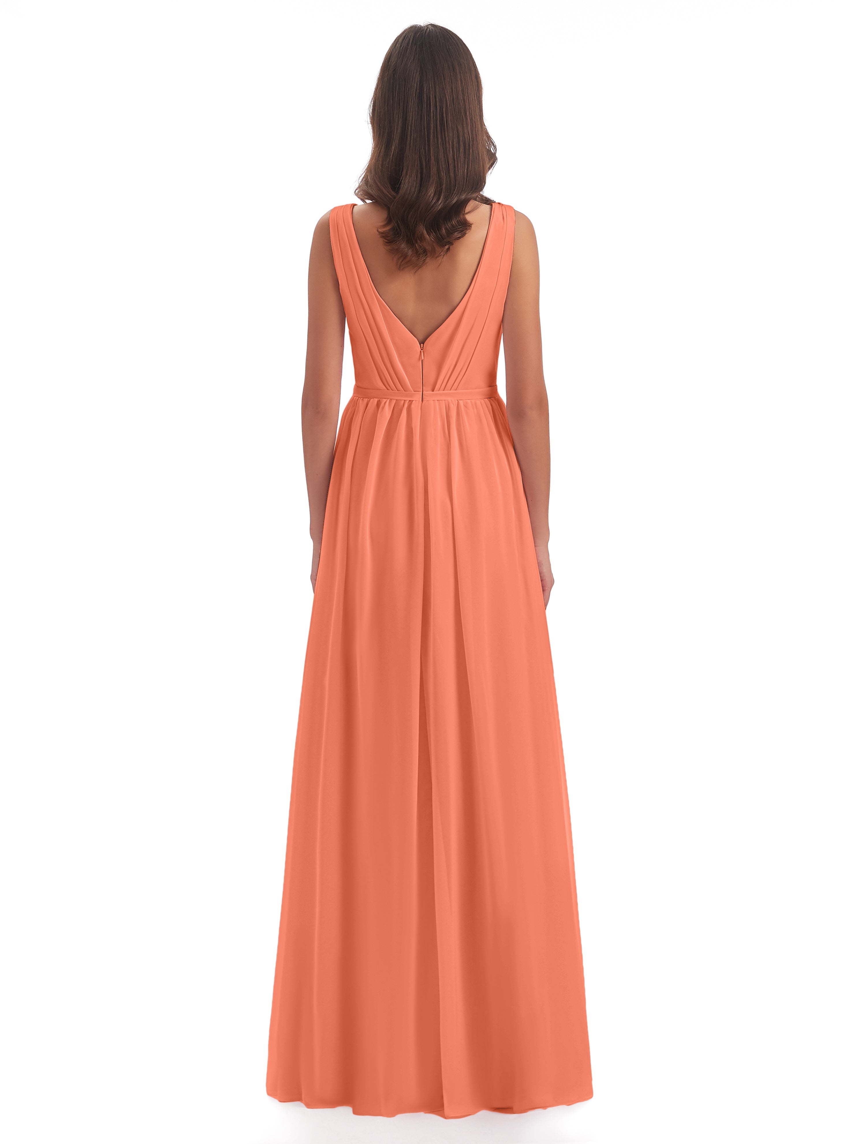 Robes De Demoiselle D'Honneur Coucher De Soleil Fourreau/Colonne Col V Mousseline Robes Demoiselle D'Honneur