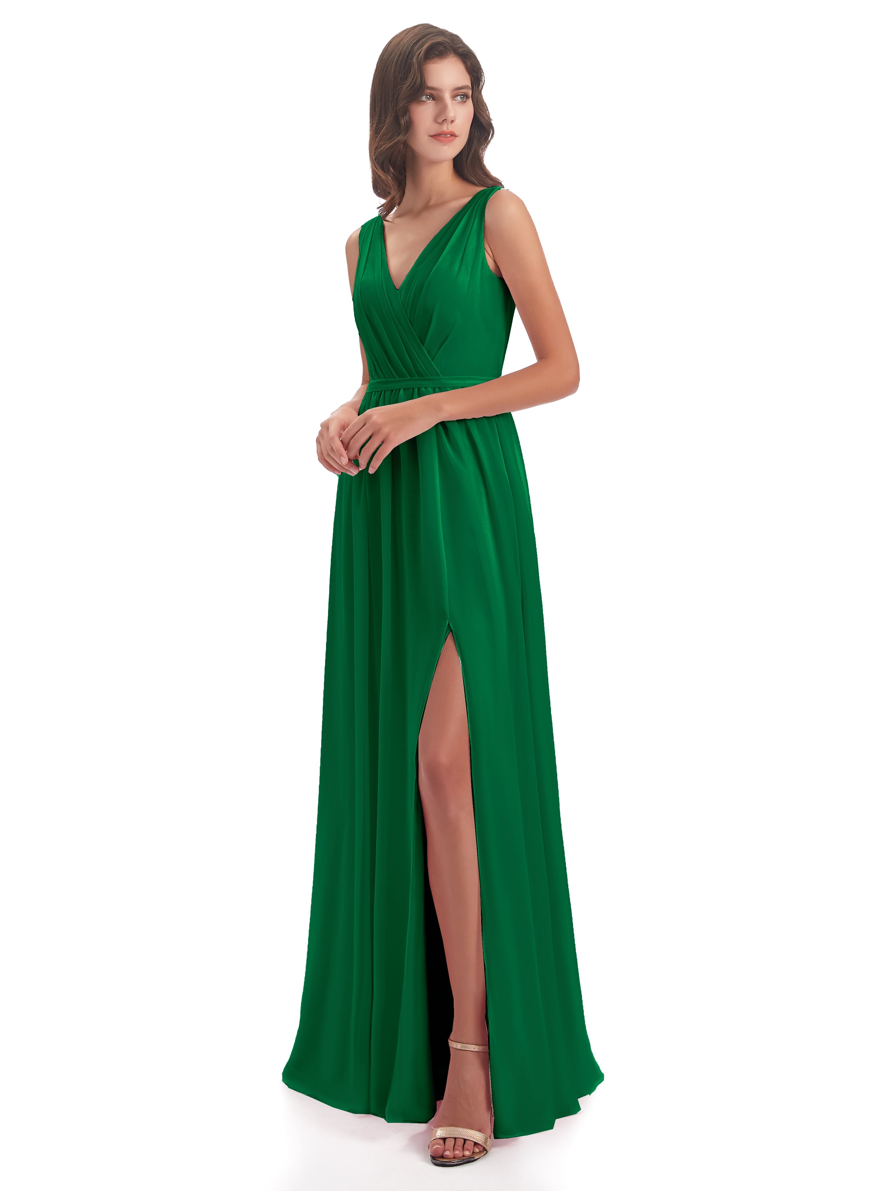 Demoiselle D Honneur Vert Émeraude Fourreau/Colonne Col V Mousseline Robes Demoiselle D'Honneur