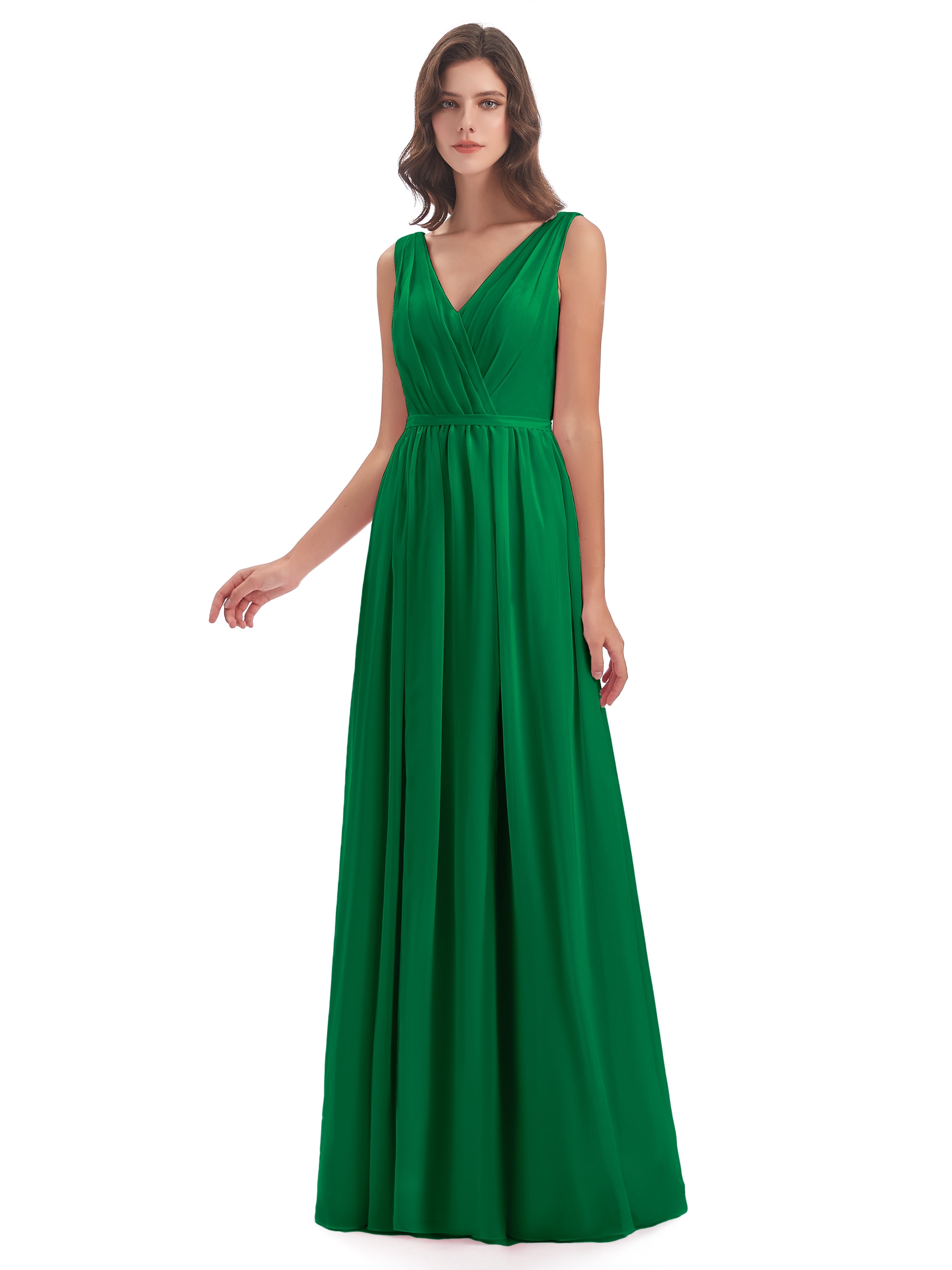 Demoiselle D Honneur Vert Émeraude Fourreau/Colonne Col V Mousseline Robes Demoiselle D'Honneur