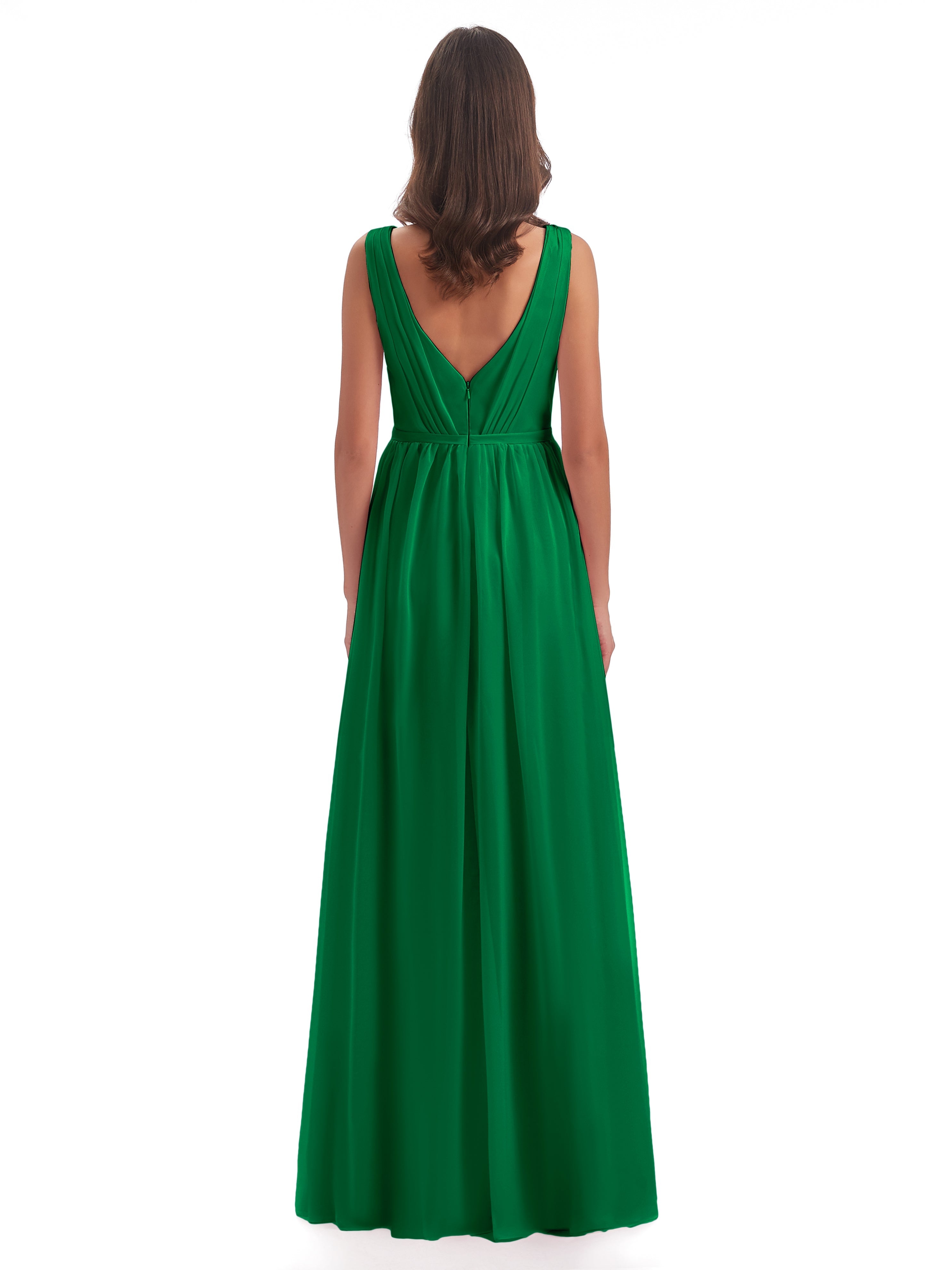 Demoiselle D Honneur Vert Émeraude Fourreau/Colonne Col V Mousseline Robes Demoiselle D'Honneur