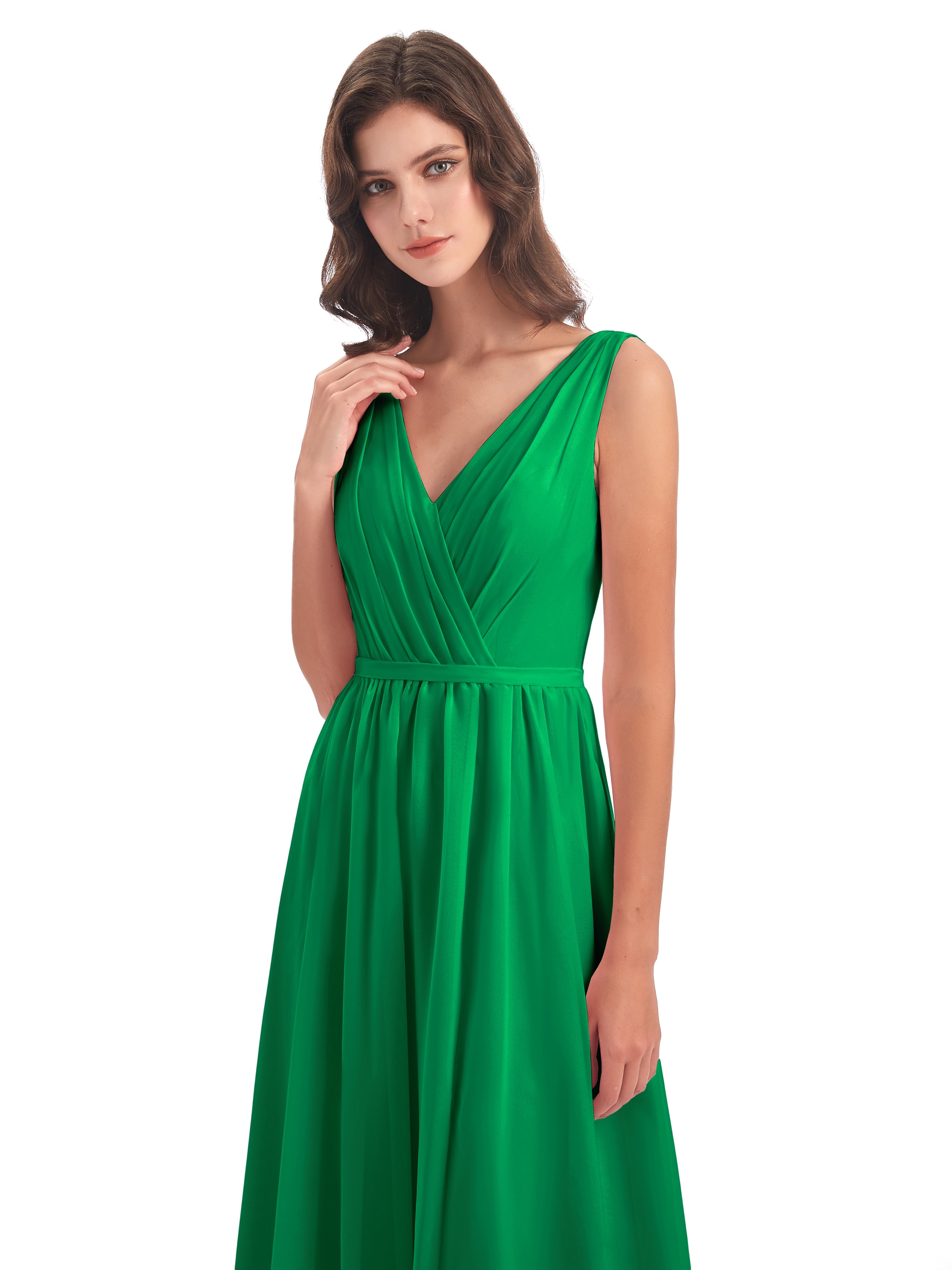 Demoiselle D Honneur Vert Émeraude Fourreau/Colonne Col V Mousseline Robes Demoiselle D'Honneur