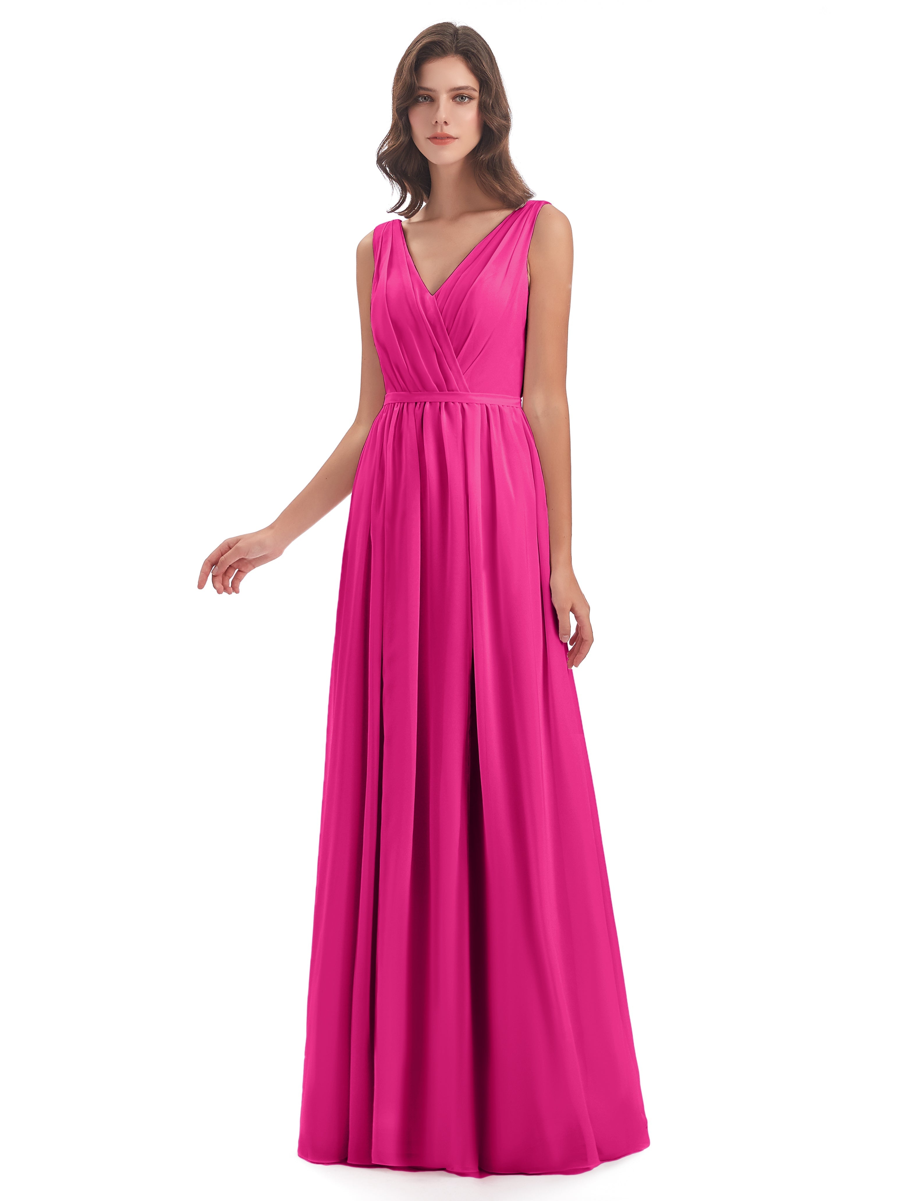 Robes De Demoiselle D'Honneur Couleur Rose Fuchsia Fourreau/Colonne Col V Mousseline Robes Demoiselle D'Honneur