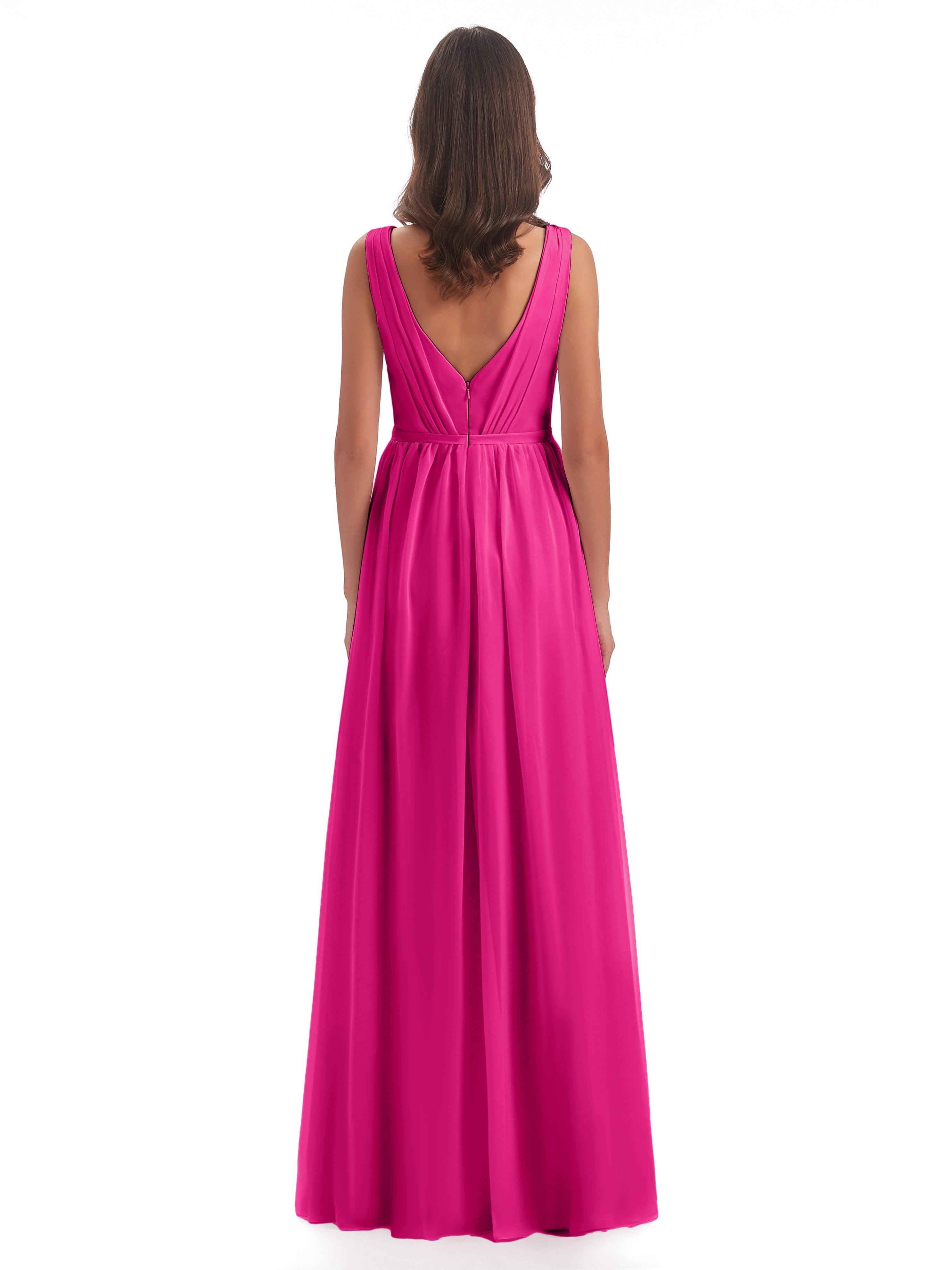Robes De Demoiselle D'Honneur Couleur Rose Fuchsia Fourreau/Colonne Col V Mousseline Robes Demoiselle D'Honneur
