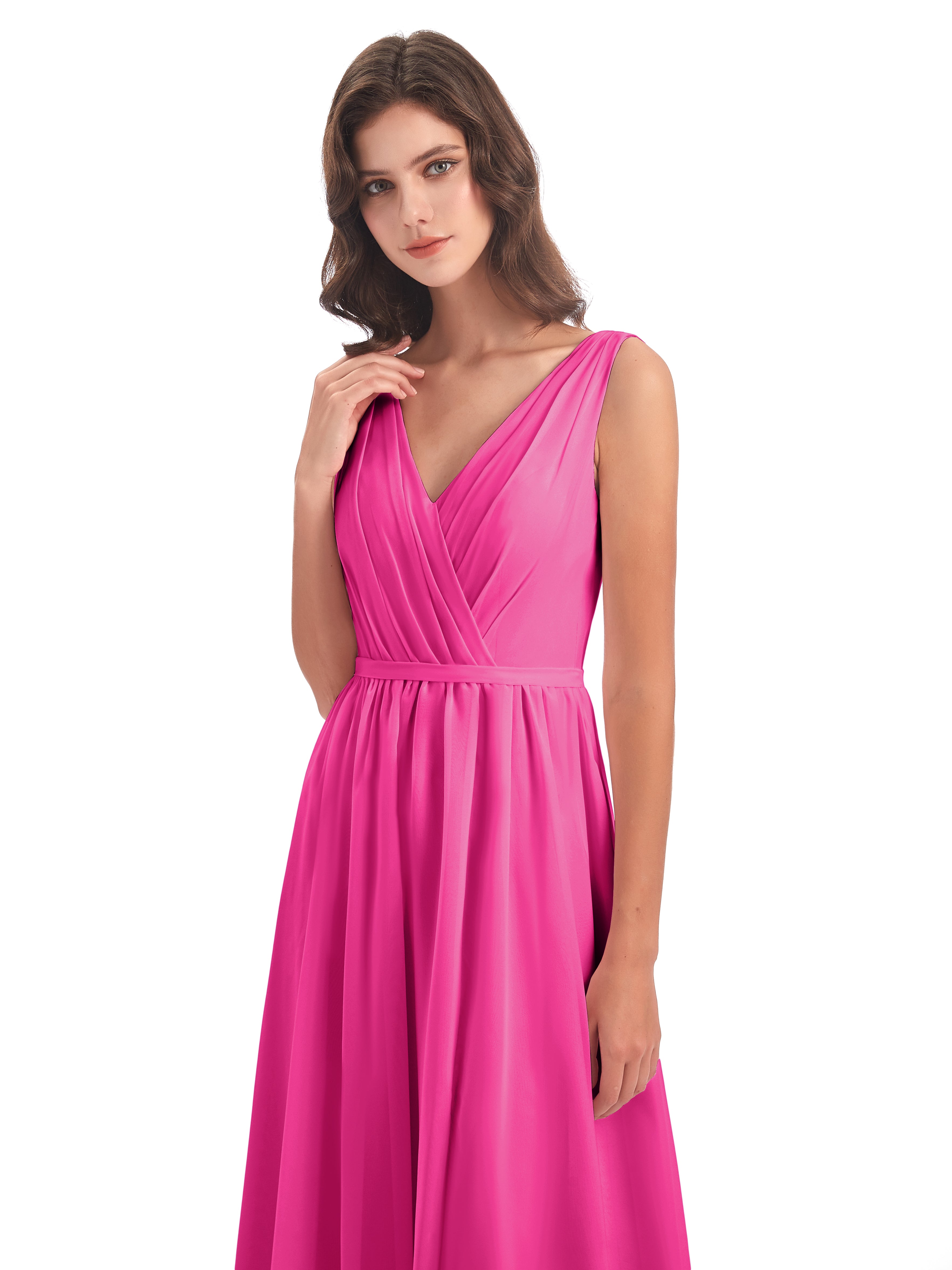 Robes De Demoiselle D'Honneur Couleur Rose Fuchsia Fourreau/Colonne Col V Mousseline Robes Demoiselle D'Honneur