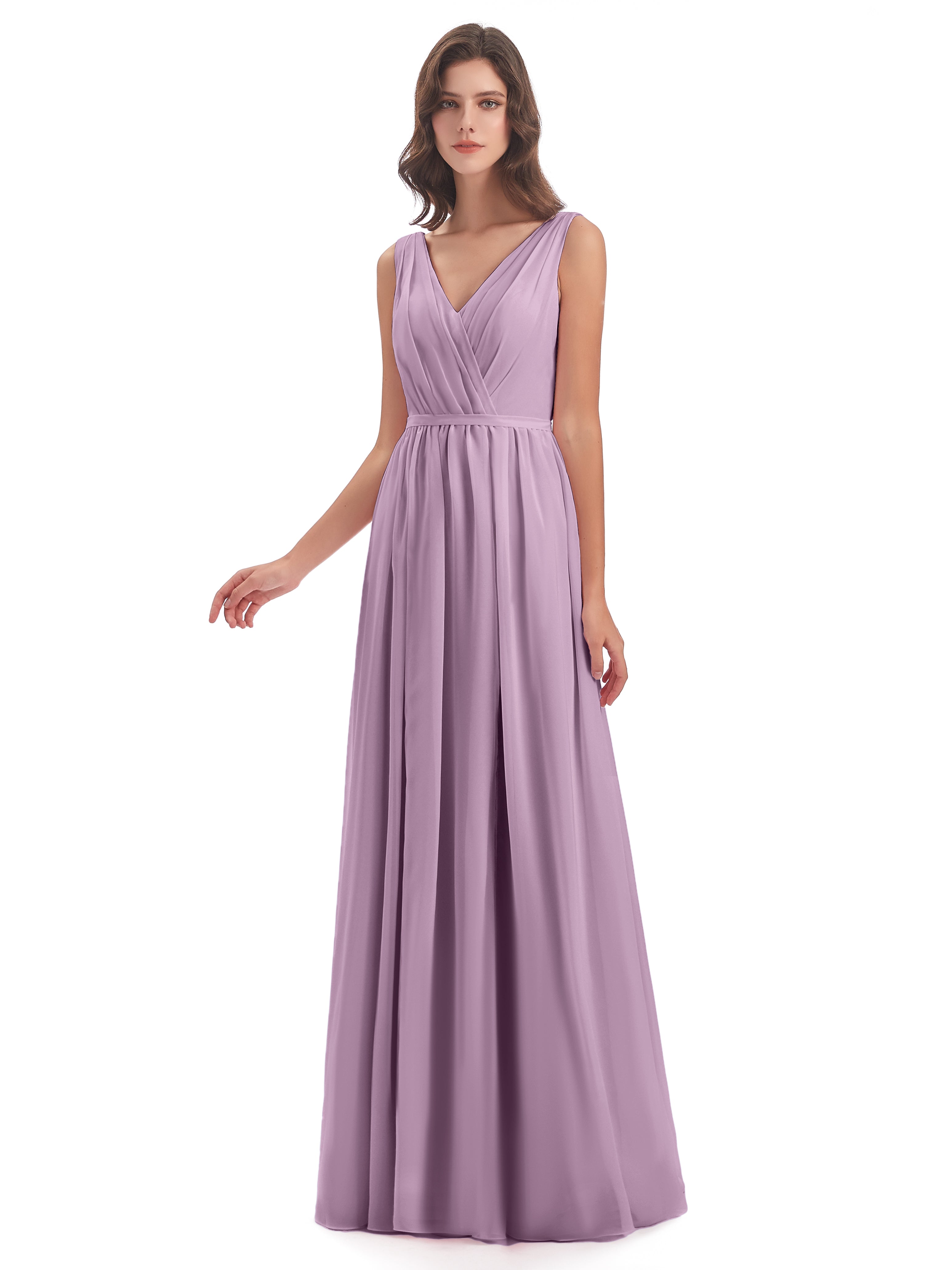 Robes De Demoiselle D'Honneur Glycine Fourreau/Colonne Col V Mousseline Robes Demoiselle D'Honneur