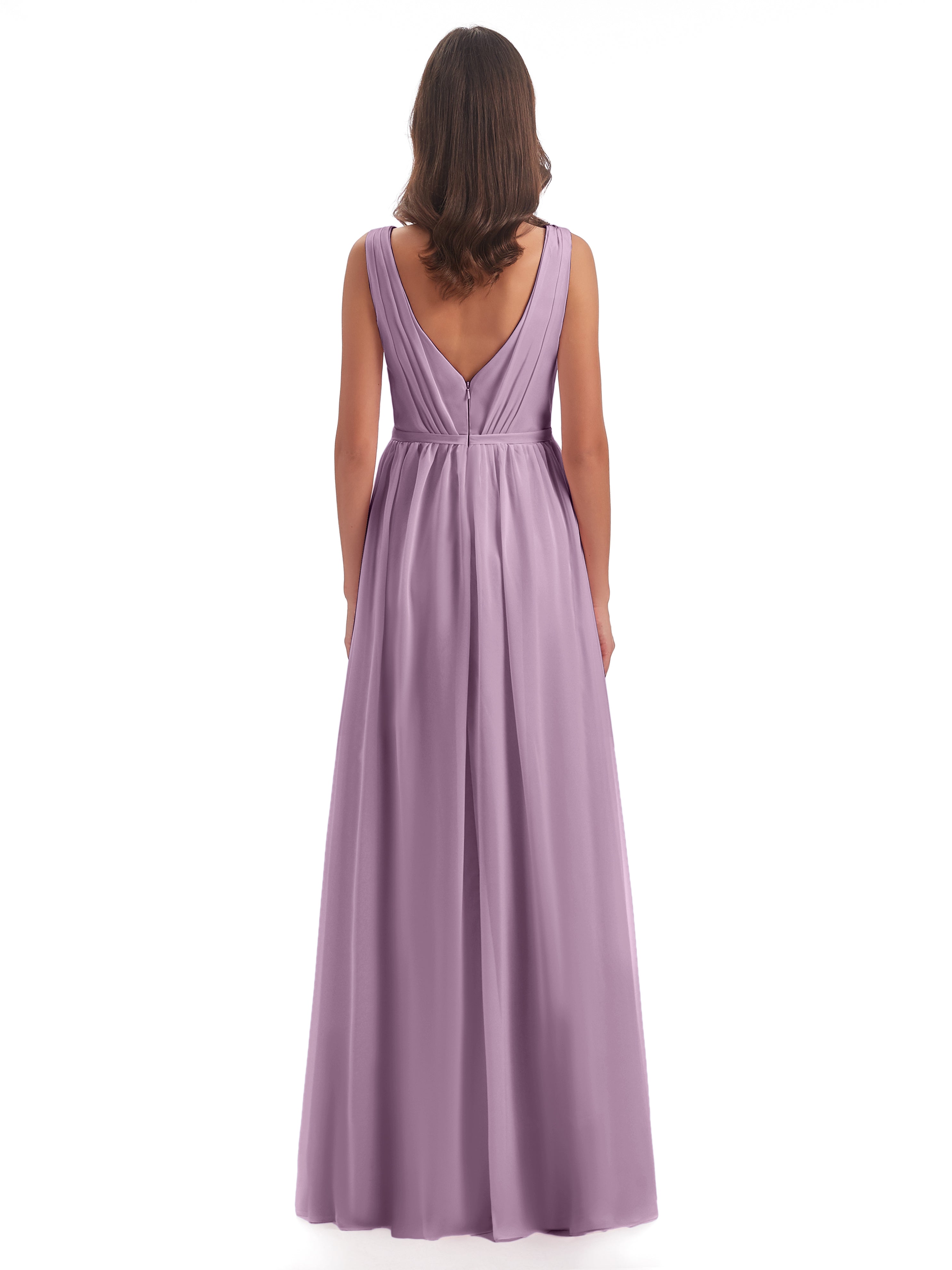Robes De Demoiselle D'Honneur Glycine Fourreau/Colonne Col V Mousseline Robes Demoiselle D'Honneur