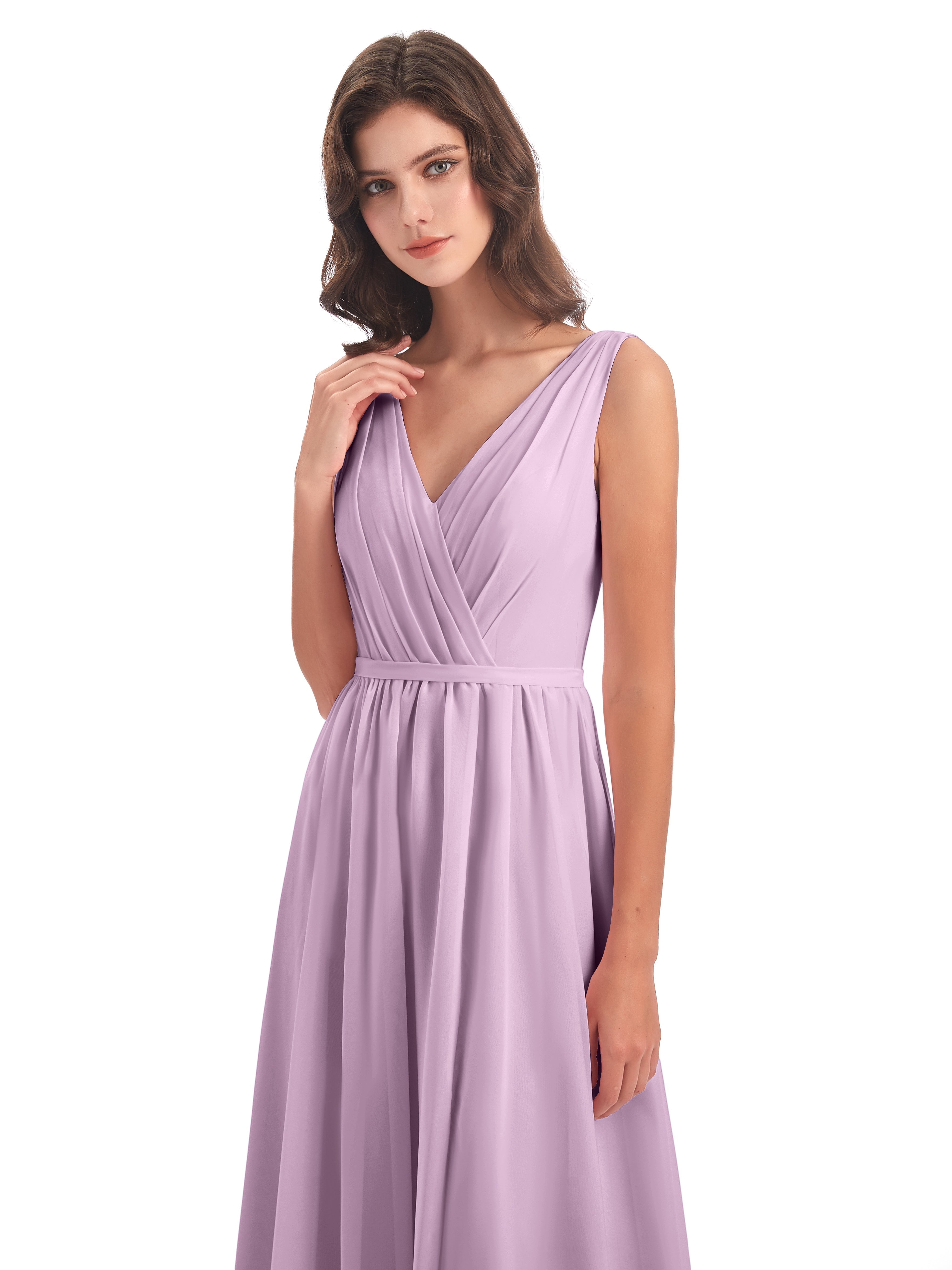 Robes De Demoiselle D'Honneur Glycine Fourreau/Colonne Col V Mousseline Robes Demoiselle D'Honneur