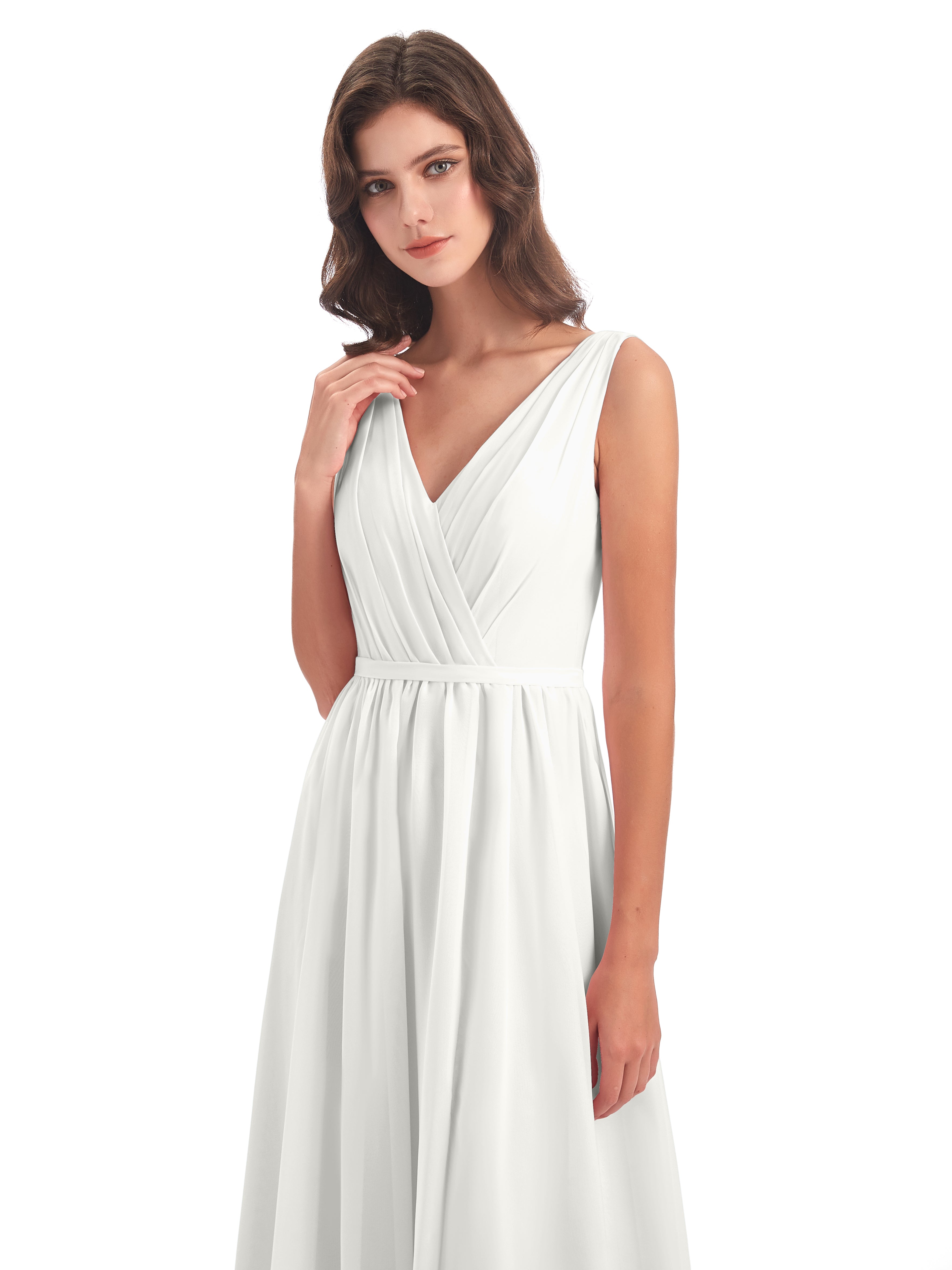 Robe Ivoire Demoiselle D Honneur Fourreau/Colonne Col V Mousseline Robes Demoiselle D'Honneur