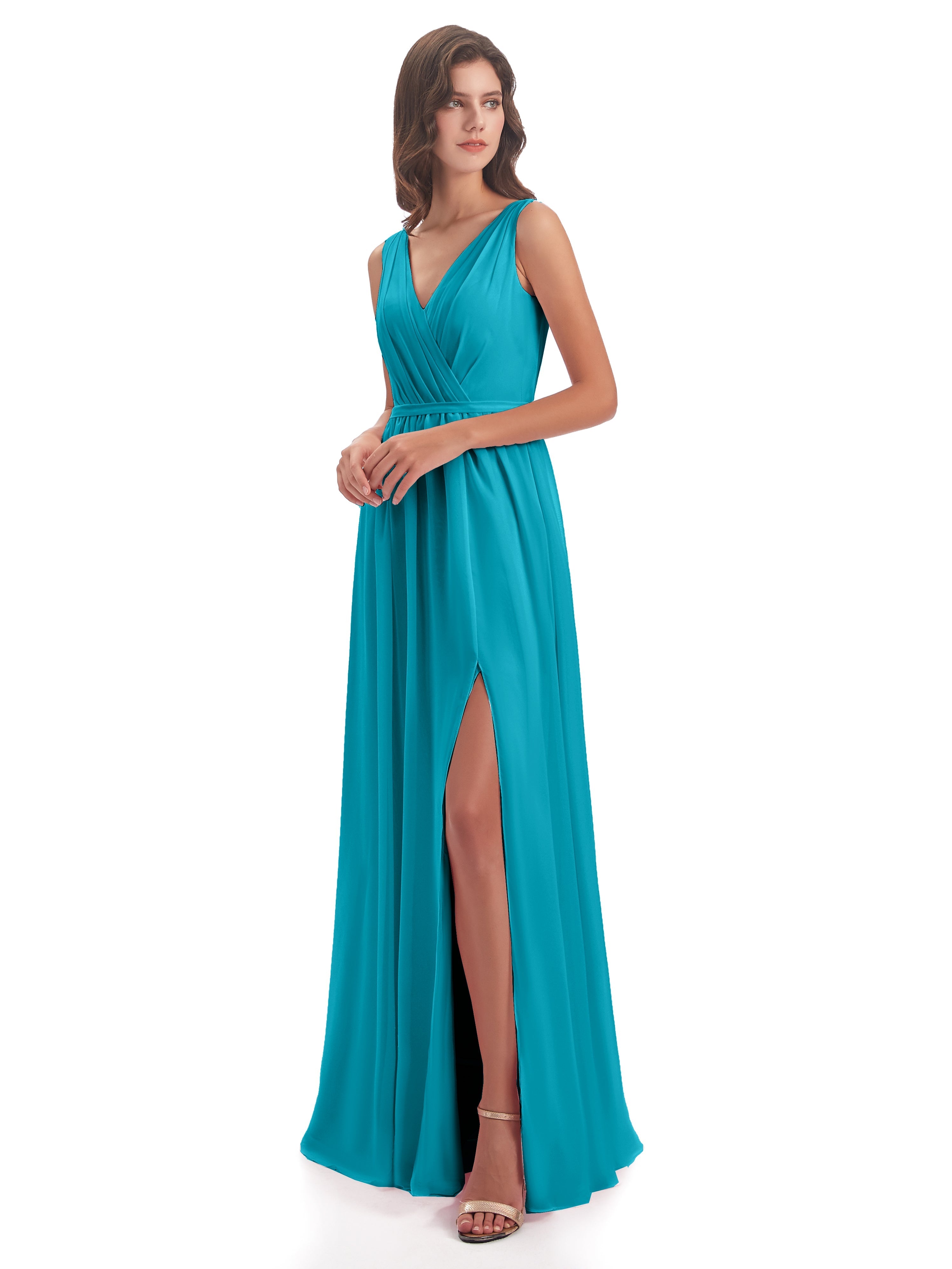Robes De Demoiselle D'Honneur Vert Jade Fourreau/Colonne Col V Mousseline Robes Demoiselle D'Honneur