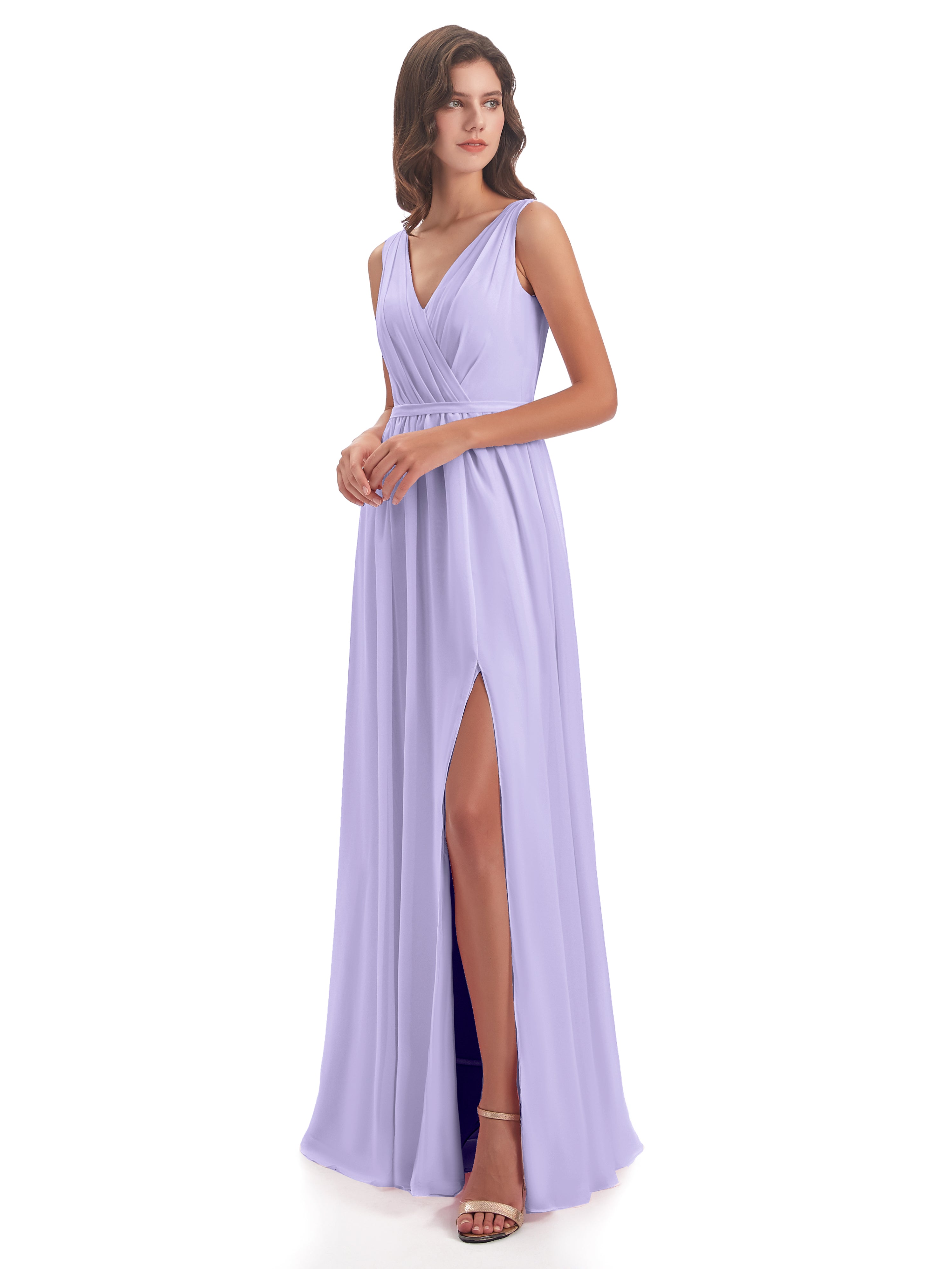 Robes De Demoiselle D'Honneur Lilas Fourreau/Colonne Col V Mousseline Robes Demoiselle D'Honneur