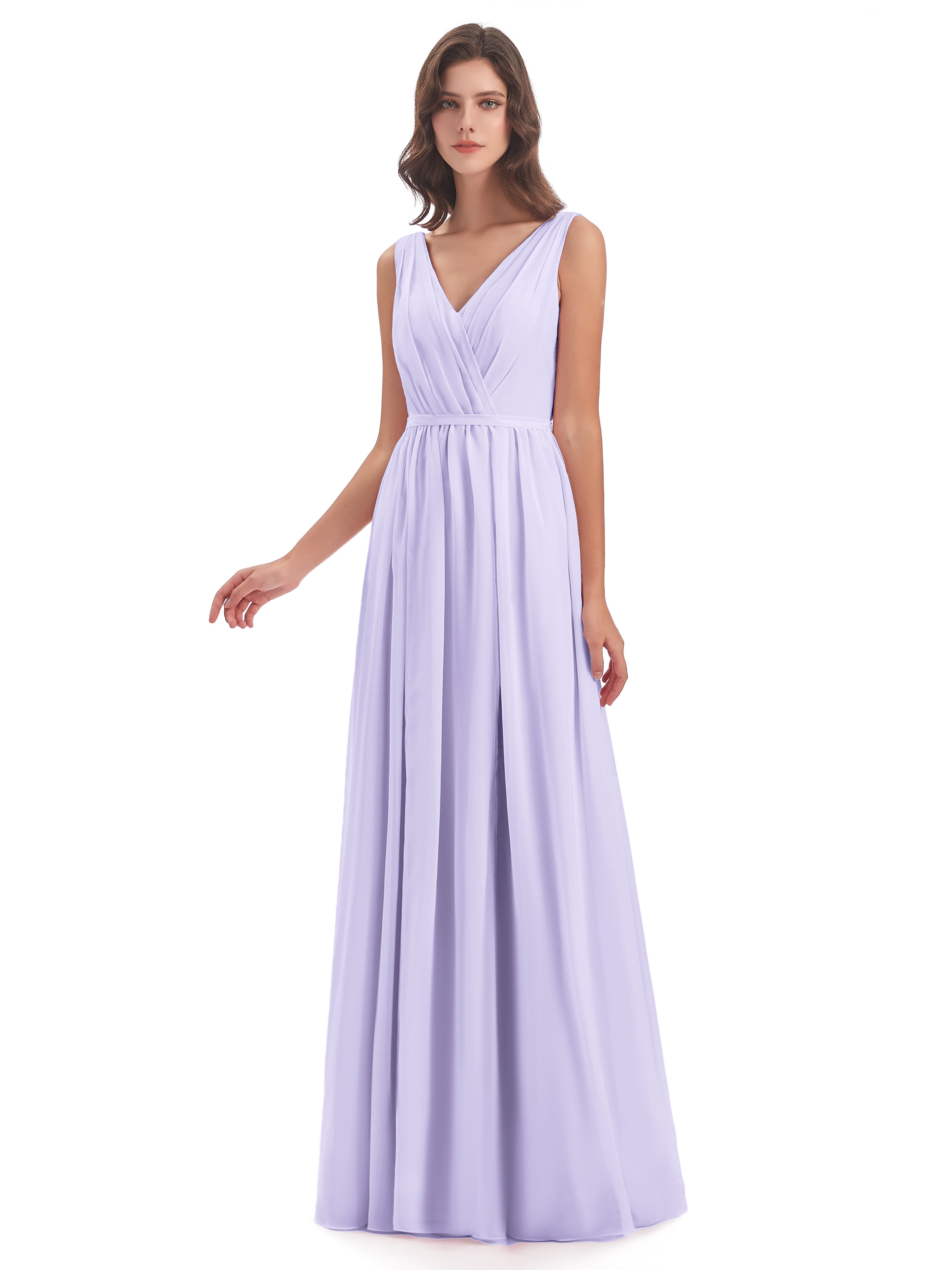 Robes De Demoiselle D'Honneur Lilas Fourreau/Colonne Col V Mousseline Robes Demoiselle D'Honneur