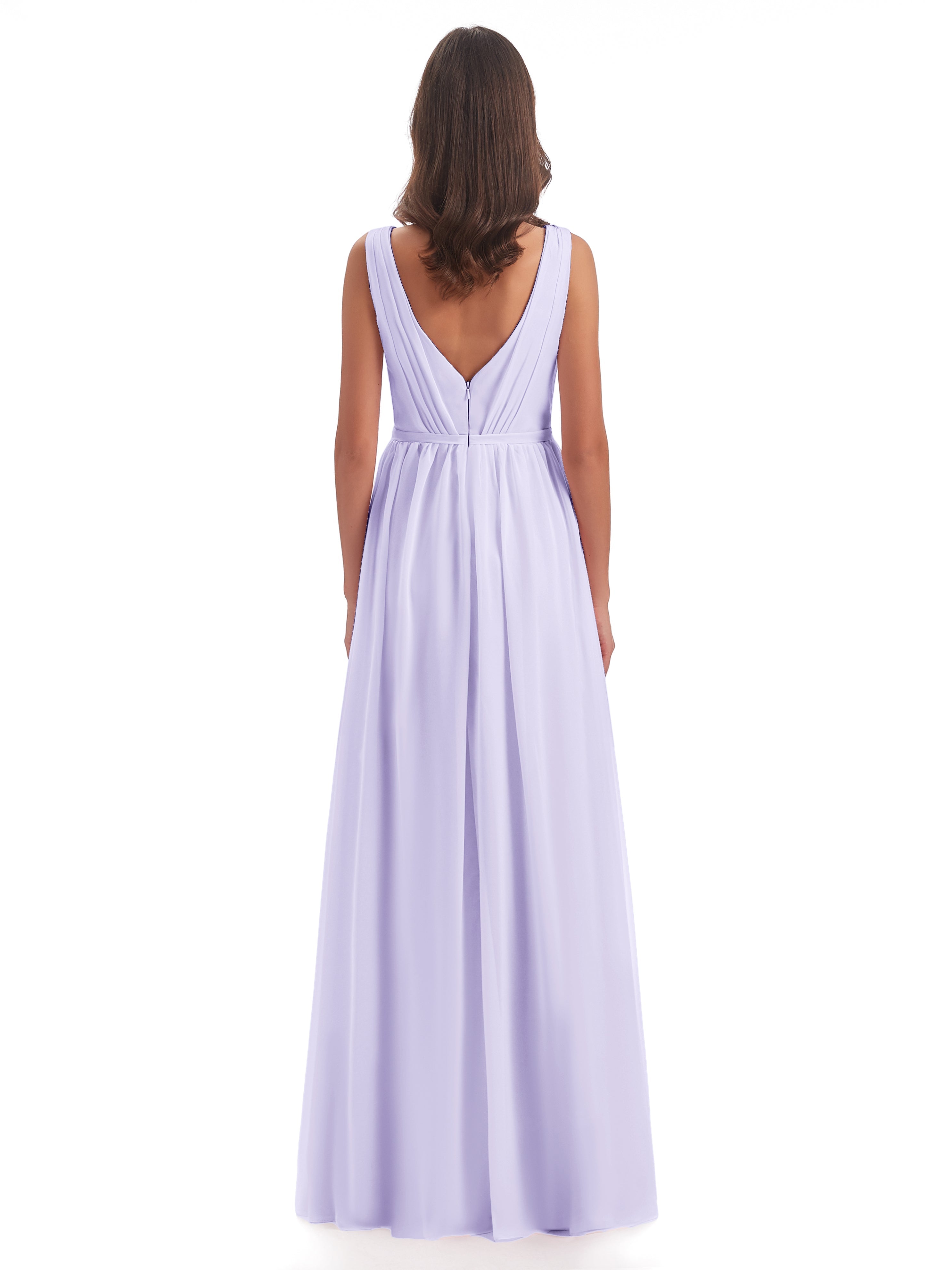Robes De Demoiselle D'Honneur Lilas Fourreau/Colonne Col V Mousseline Robes Demoiselle D'Honneur