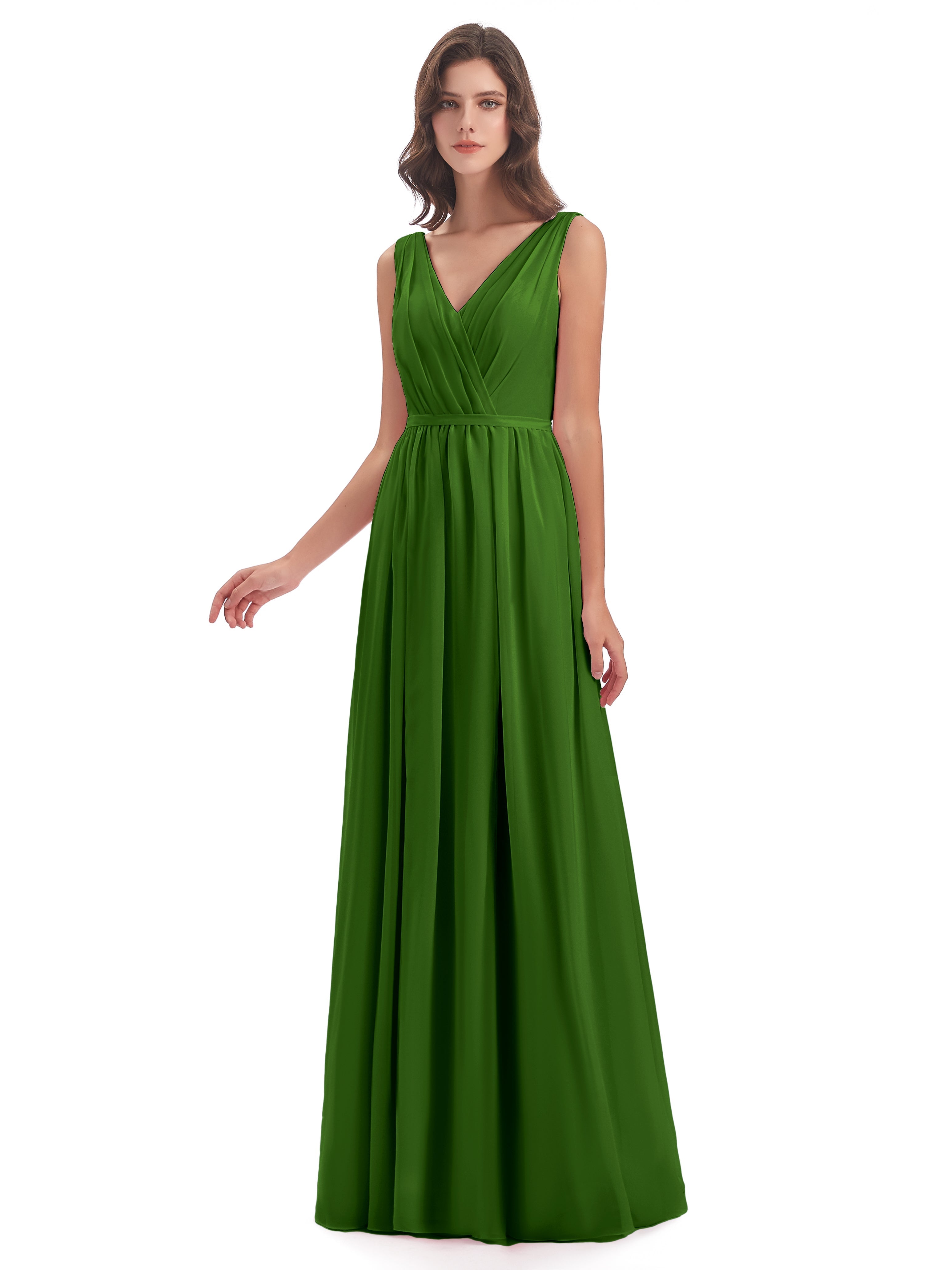 Robes De Demoiselle D'Honneur Vert Mousse Fourreau/Colonne Col V Mousseline Robes Demoiselle D'Honneur