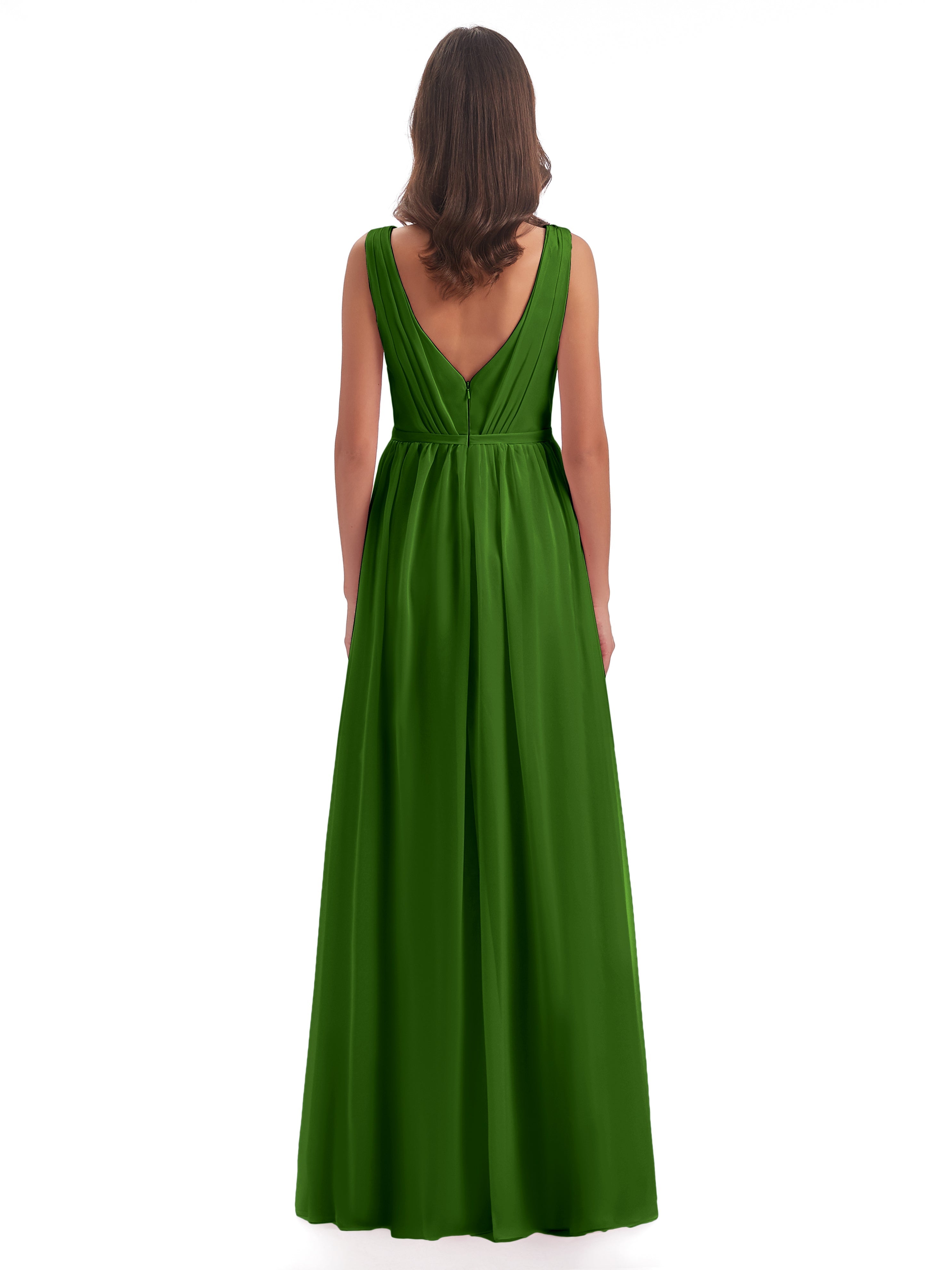 Robes De Demoiselle D'Honneur Vert Mousse Fourreau/Colonne Col V Mousseline Robes Demoiselle D'Honneur