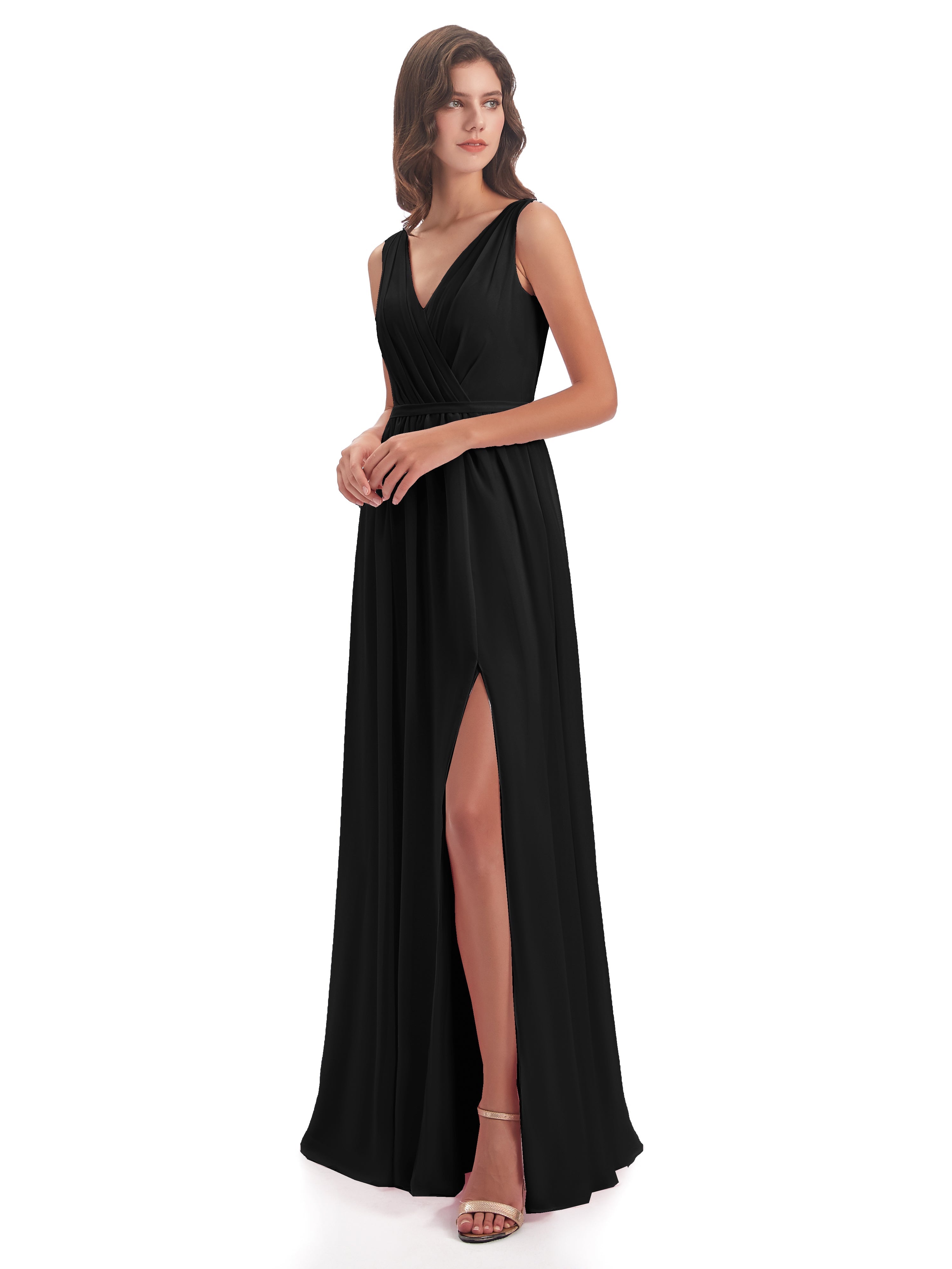 Demoiselle D Honneur Robe Noir Fourreau/Colonne Col V Mousseline Robes Demoiselle D'Honneur
