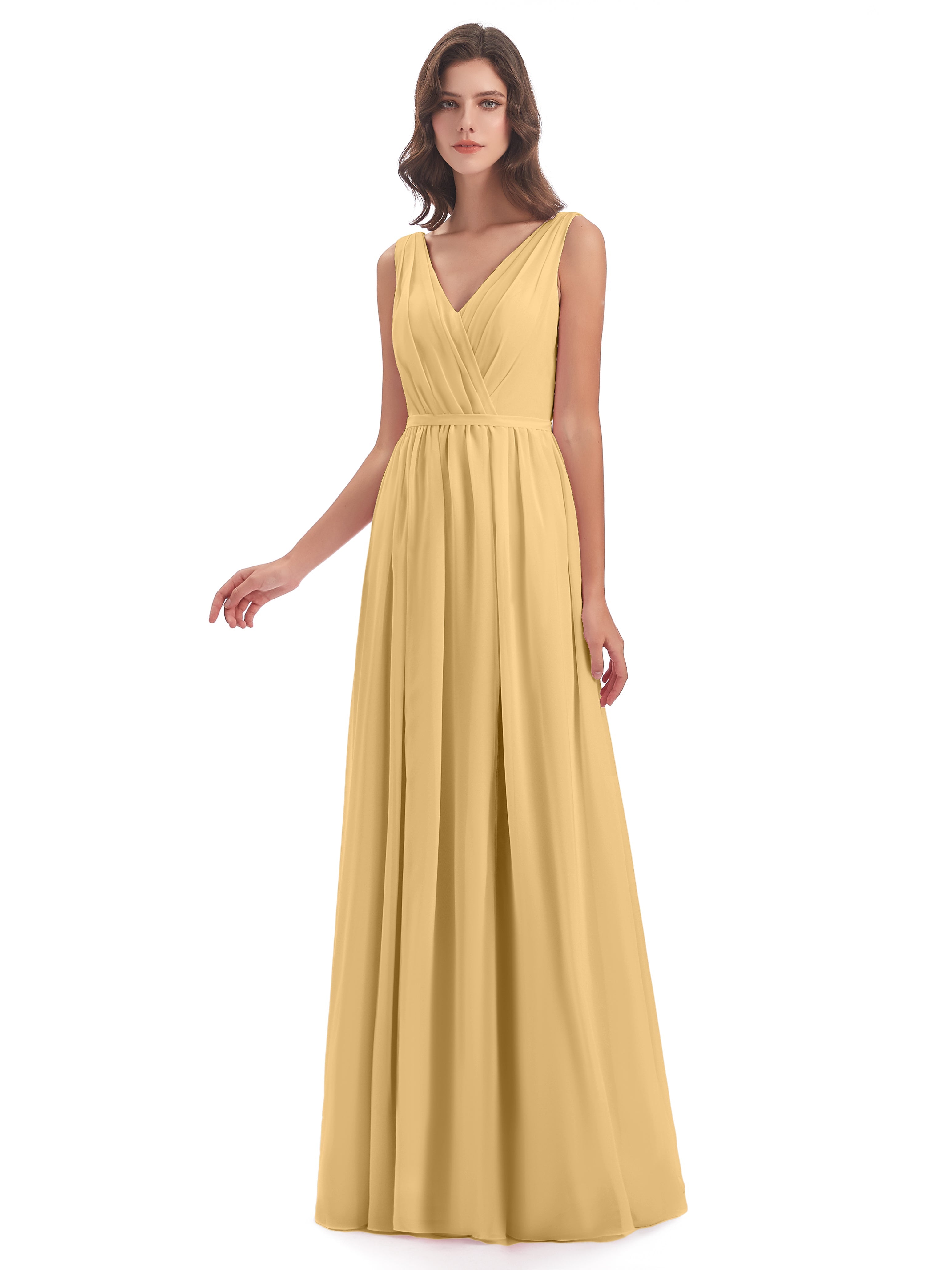 Robe Demoiselle D Honneur Doree Fourreau/Colonne Col V Mousseline Robes Demoiselle D'Honneur