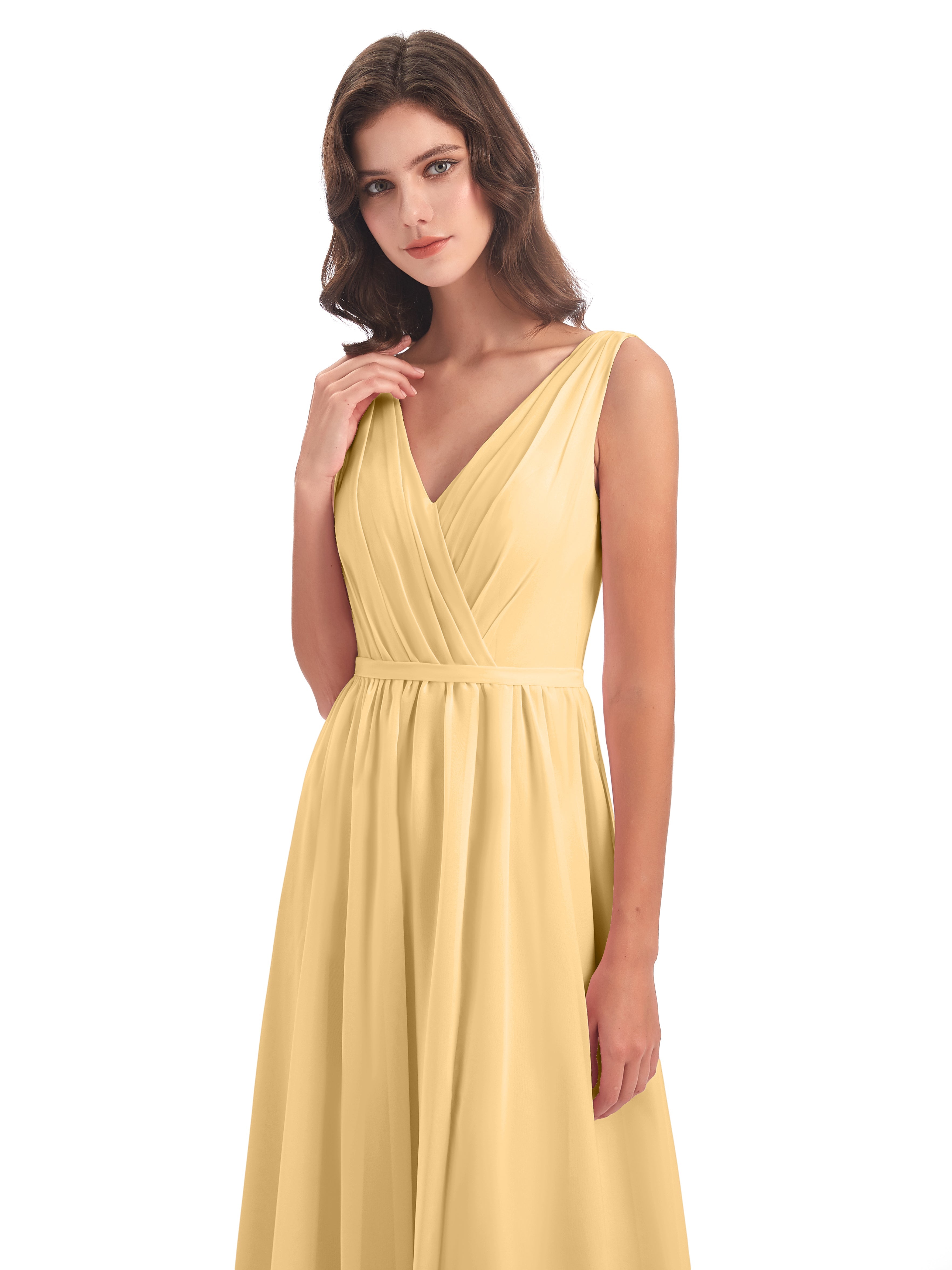 Robe Demoiselle D Honneur Doree Fourreau/Colonne Col V Mousseline Robes Demoiselle D'Honneur