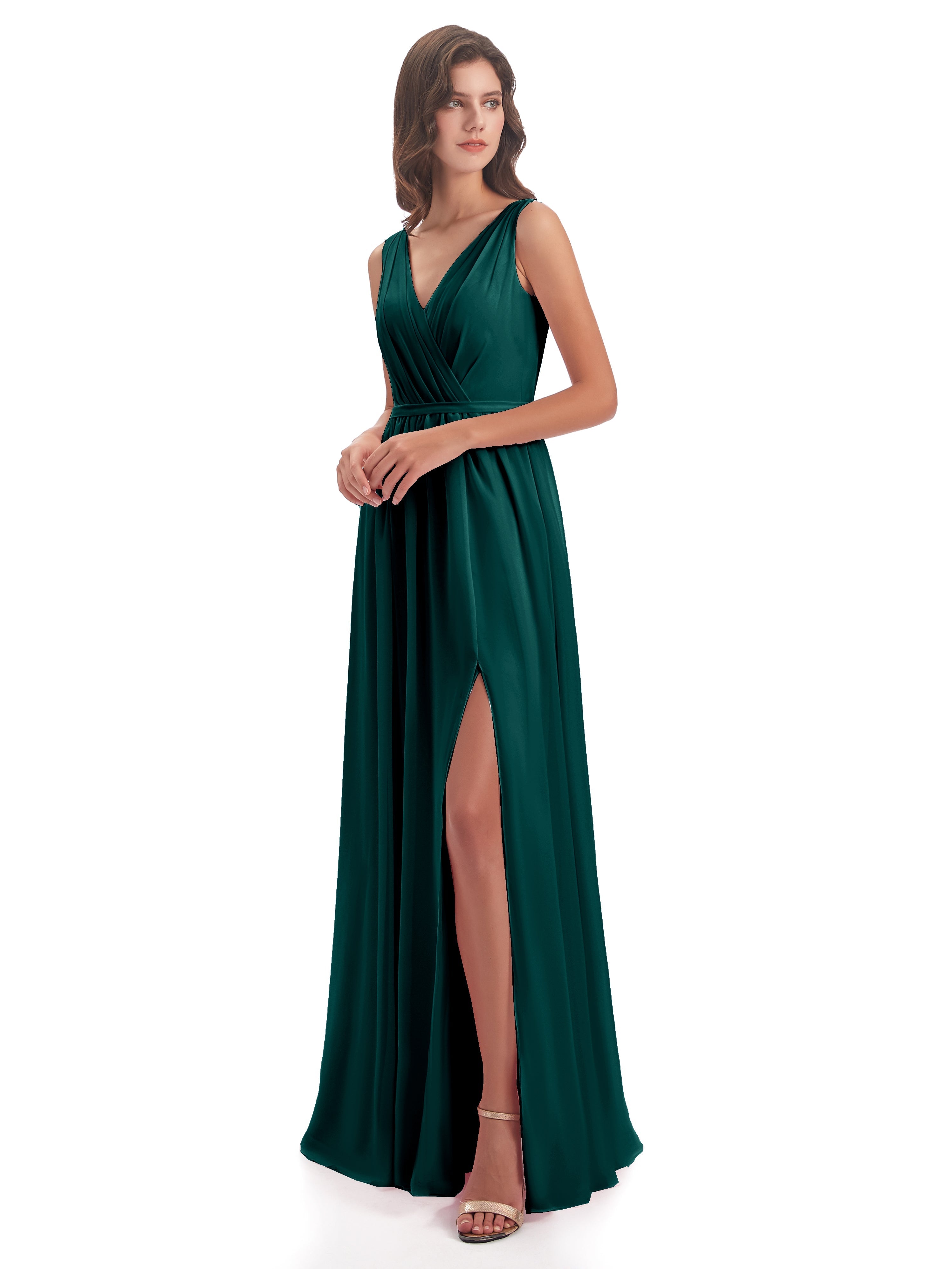 Robe Demoiselle D Honneur Bleu Paon Fourreau/Colonne Col V Mousseline Robes Demoiselle D'Honneur