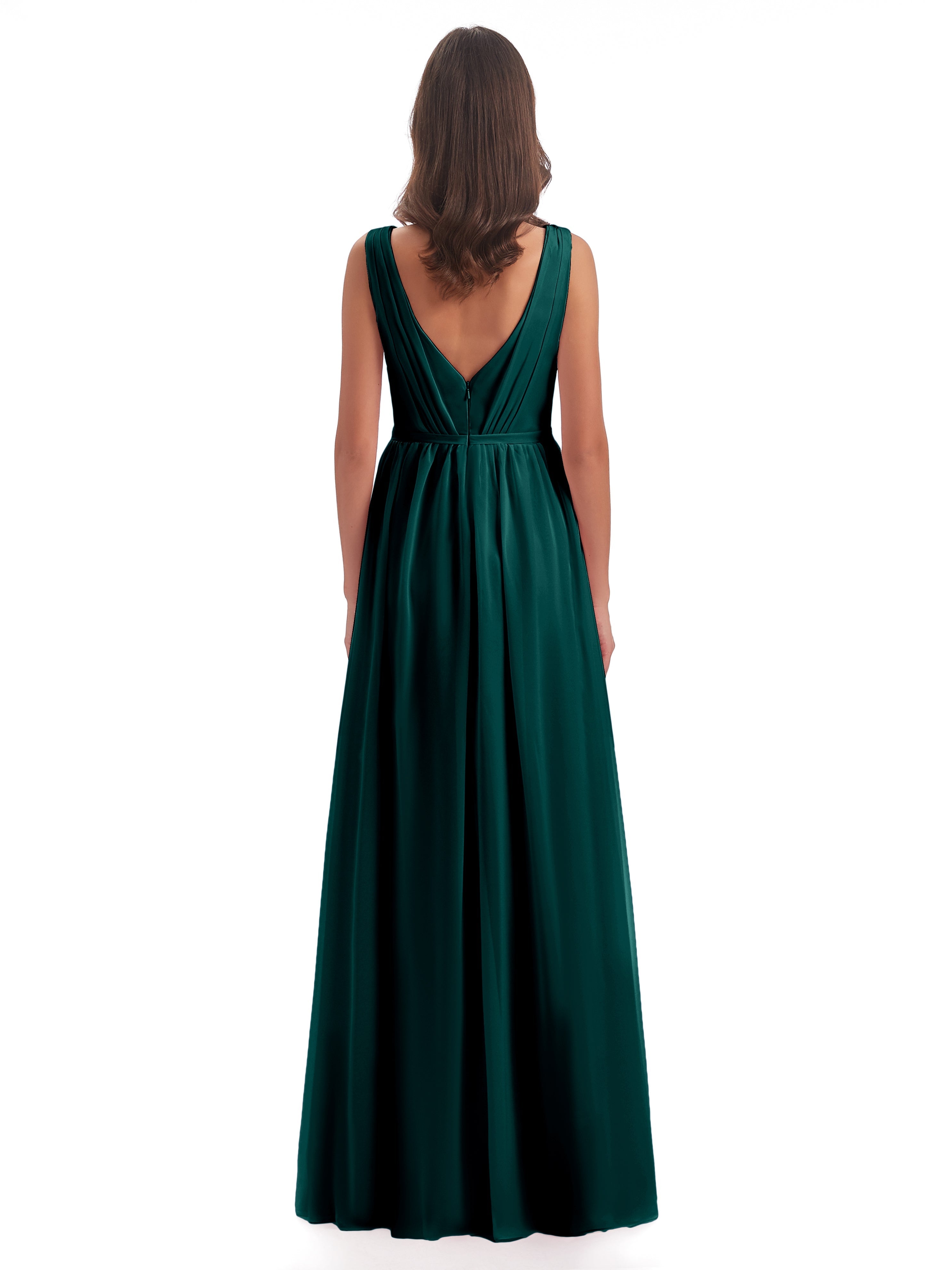 Robe Demoiselle D Honneur Bleu Paon Fourreau/Colonne Col V Mousseline Robes Demoiselle D'Honneur