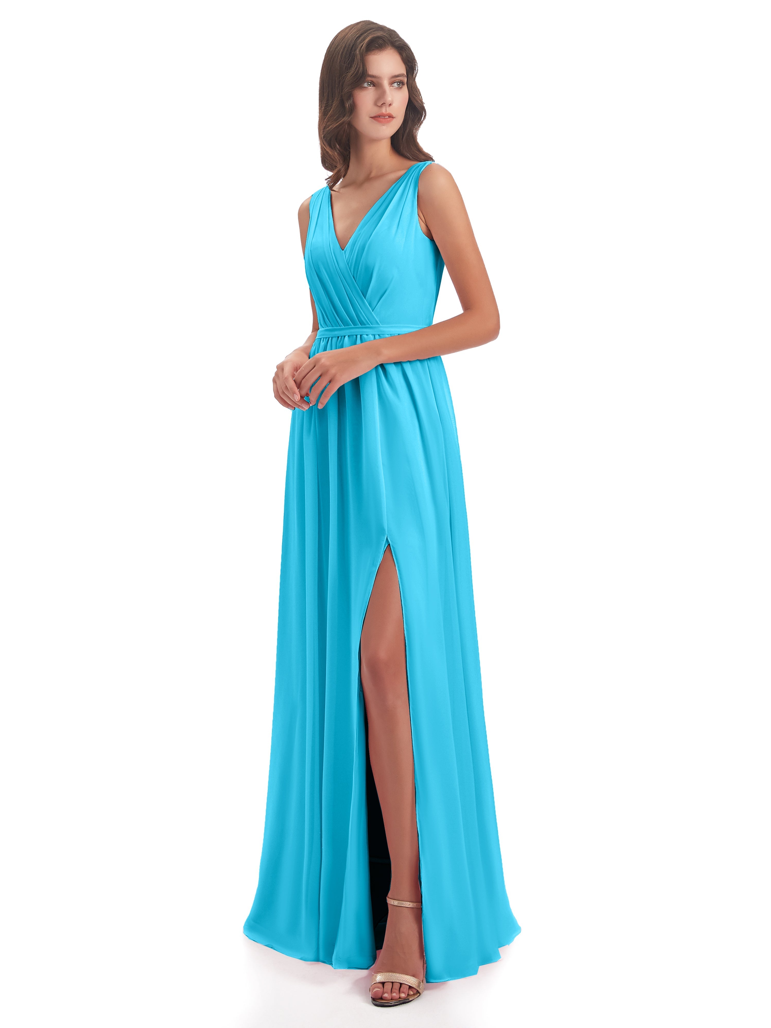 Robe De Demoiselle D'Honneur En Piscine Fourreau/Colonne Col V Mousseline Robes Demoiselle D'Honneur