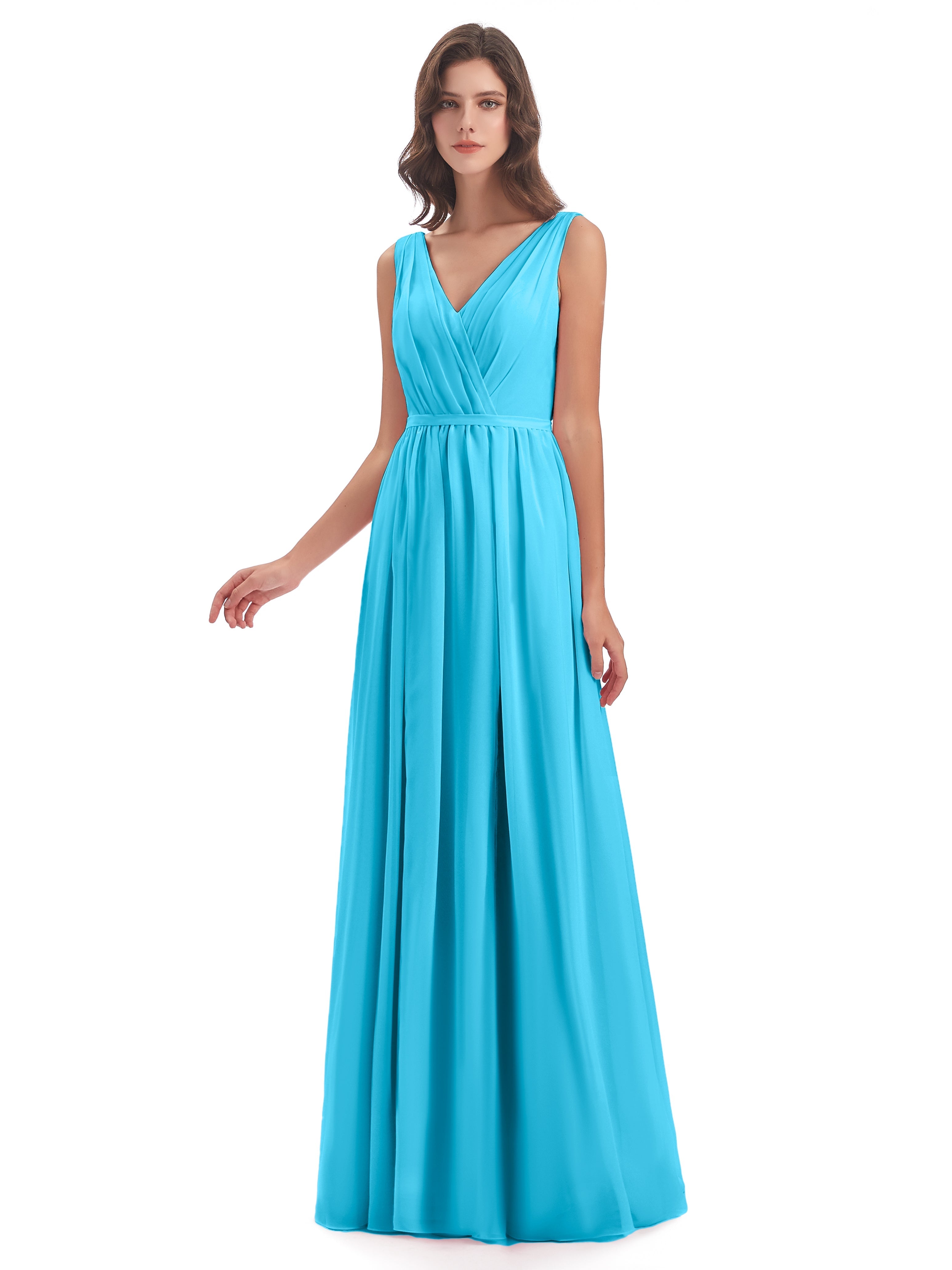 Robe De Demoiselle D'Honneur En Piscine Fourreau/Colonne Col V Mousseline Robes Demoiselle D'Honneur