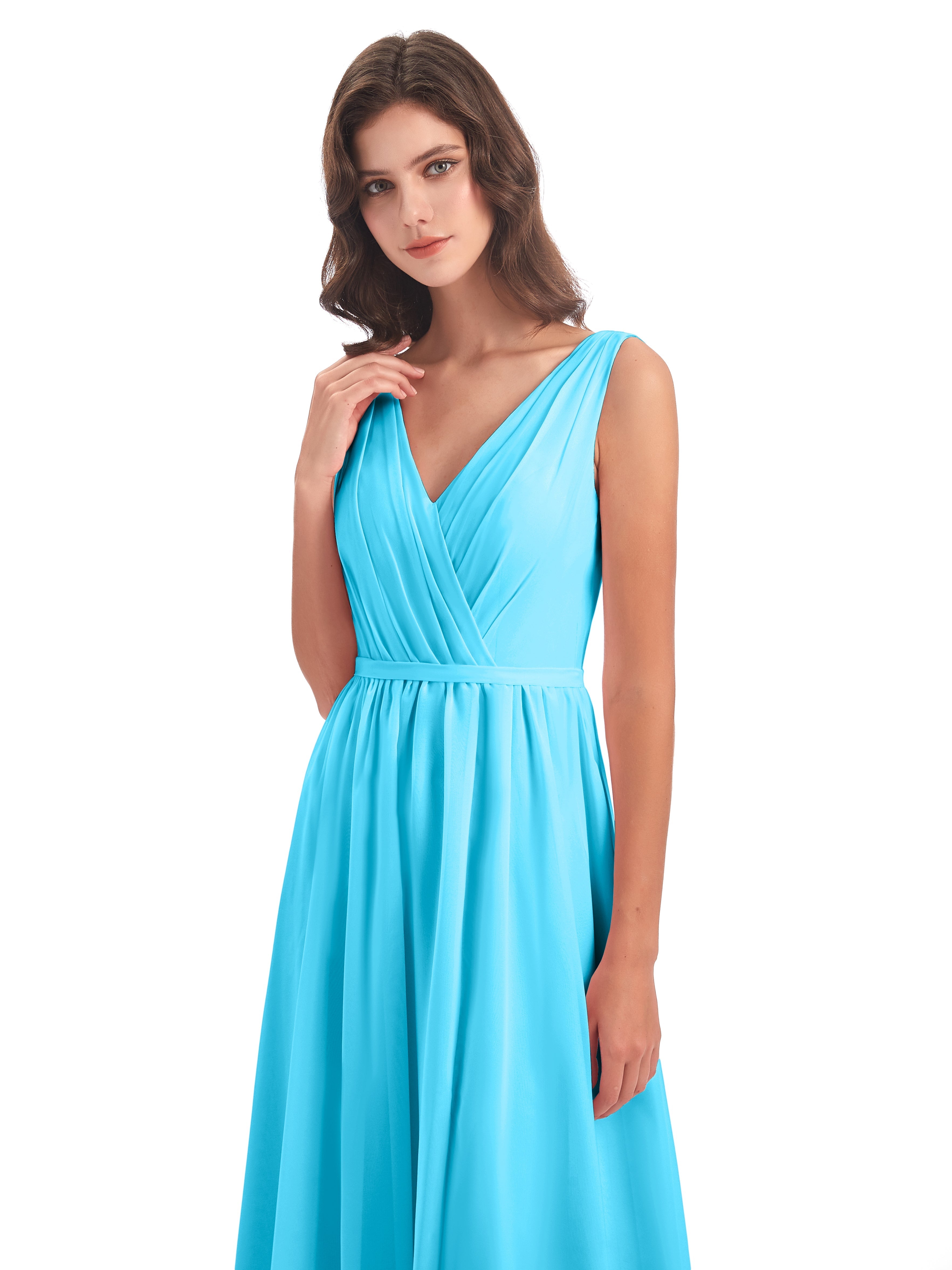 Robe De Demoiselle D'Honneur En Piscine Fourreau/Colonne Col V Mousseline Robes Demoiselle D'Honneur