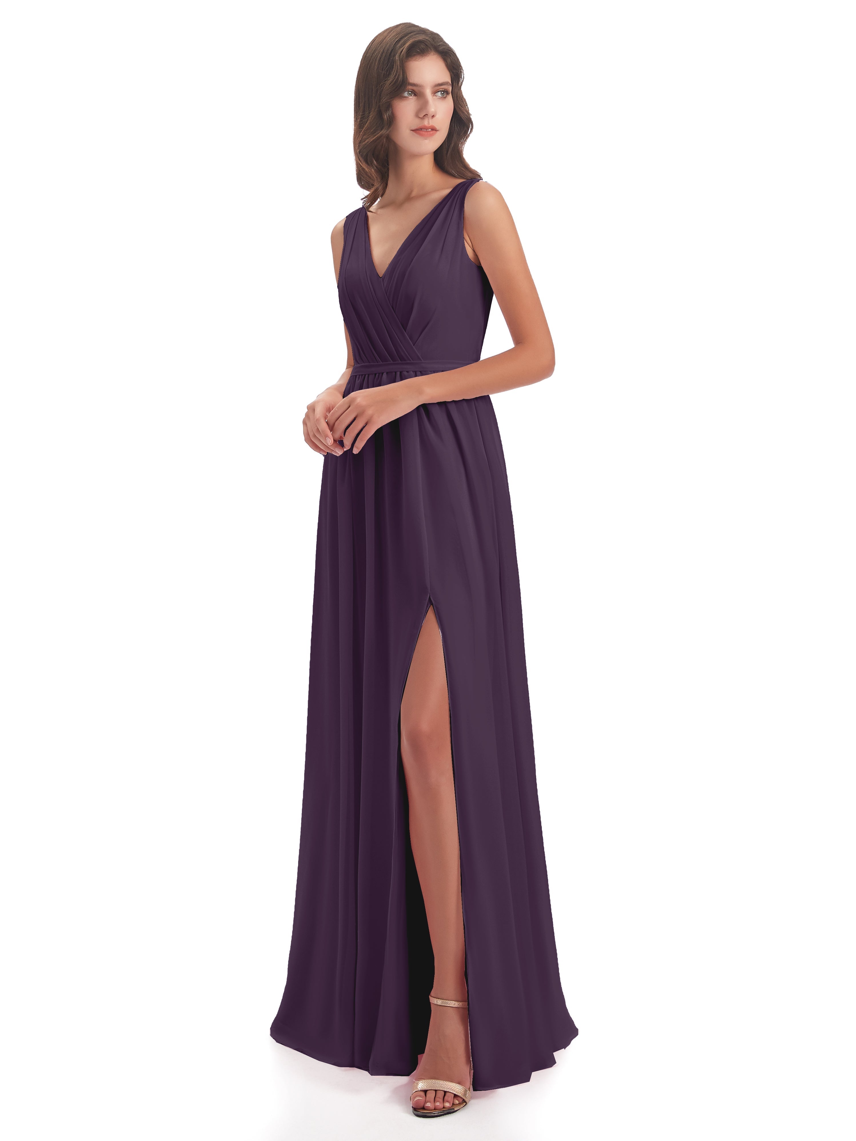 Robe De Demoiselle D'Honneur En Plum Fourreau/Colonne Col V Mousseline Robes Demoiselle D'Honneur