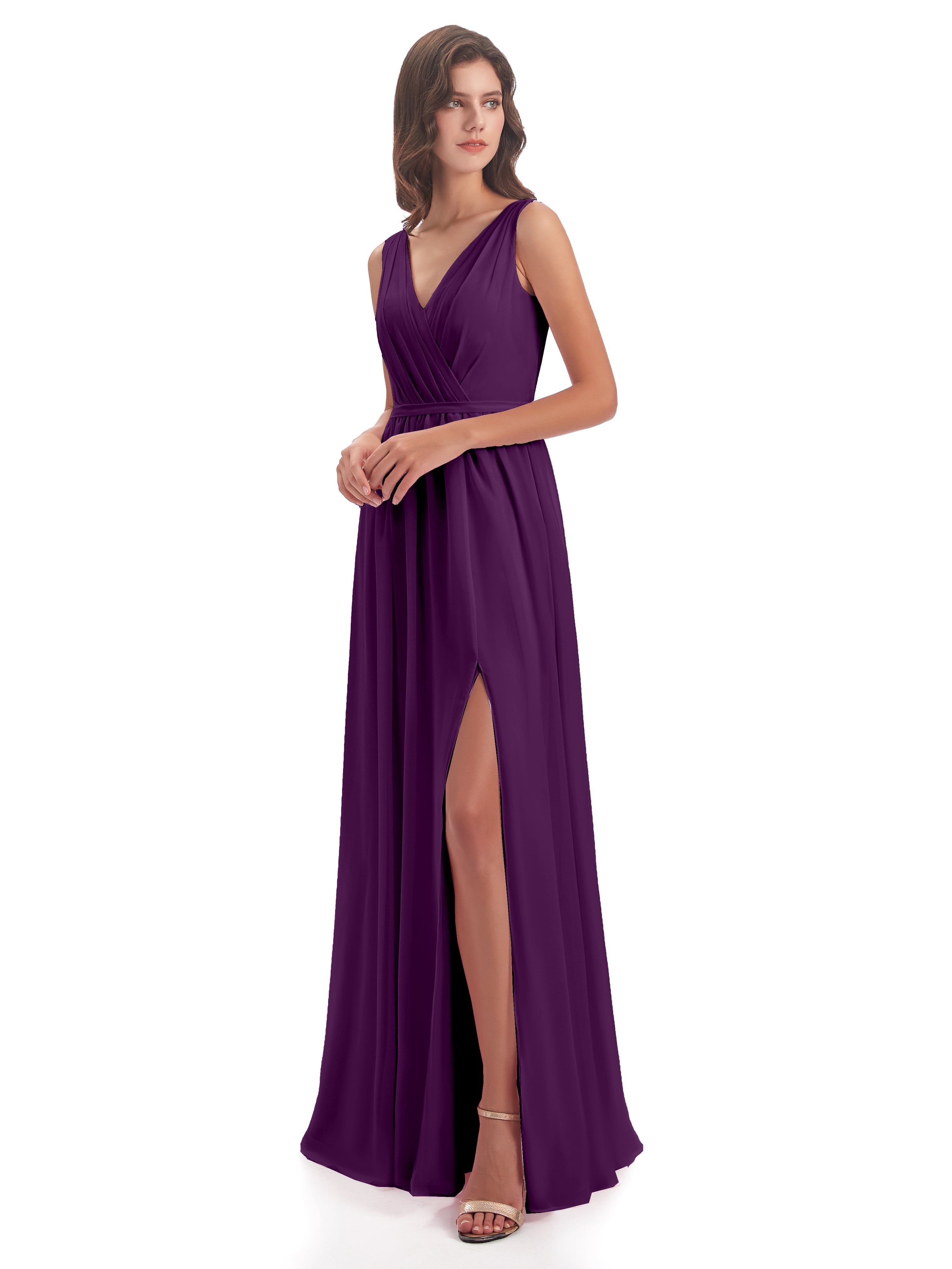 Robes De Demoiselle D'Honneur En Raisin Fourreau/Colonne Col V Mousseline Robes Demoiselle D'Honneur