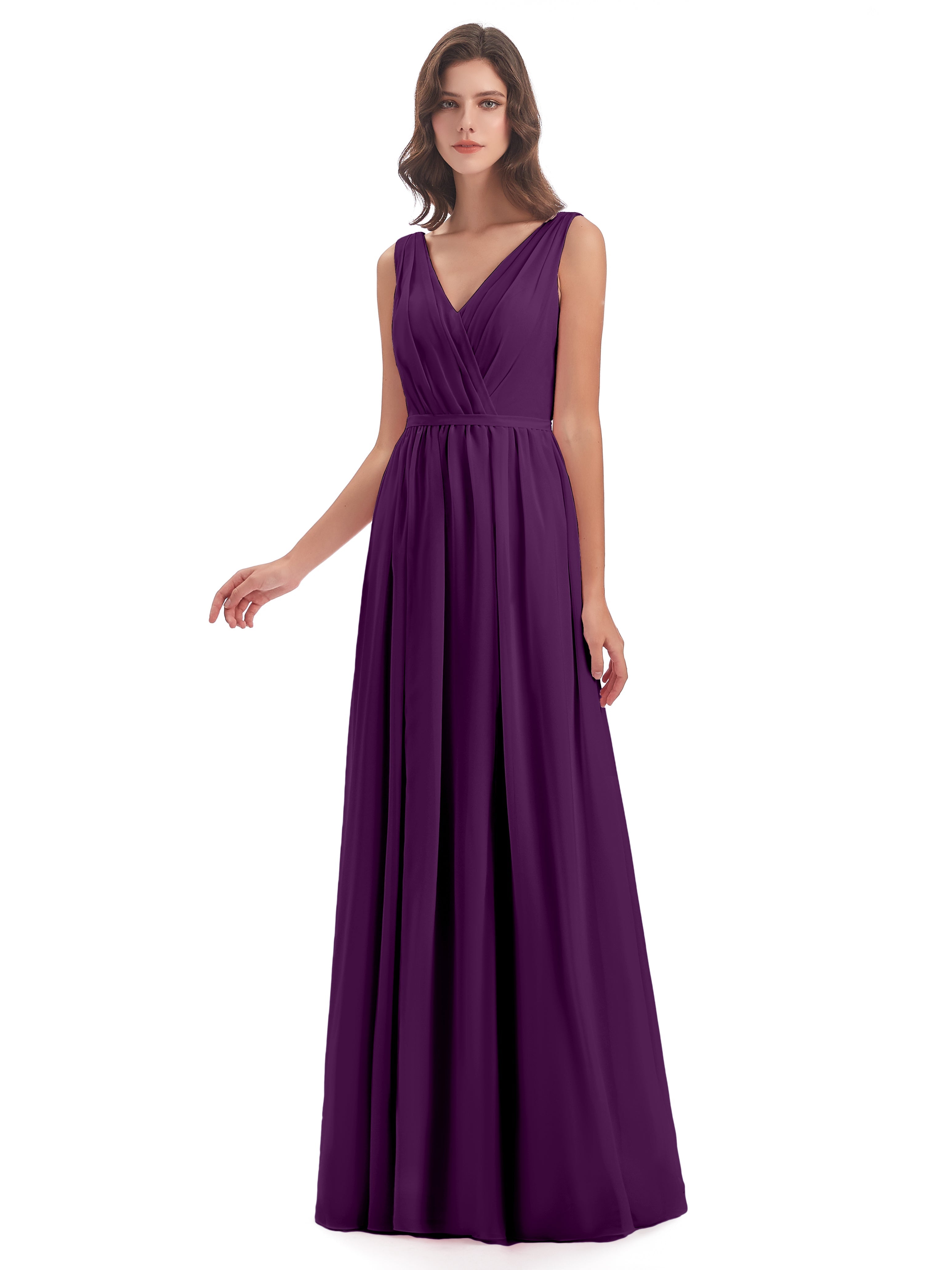 Robes De Demoiselle D'Honneur En Raisin Fourreau/Colonne Col V Mousseline Robes Demoiselle D'Honneur