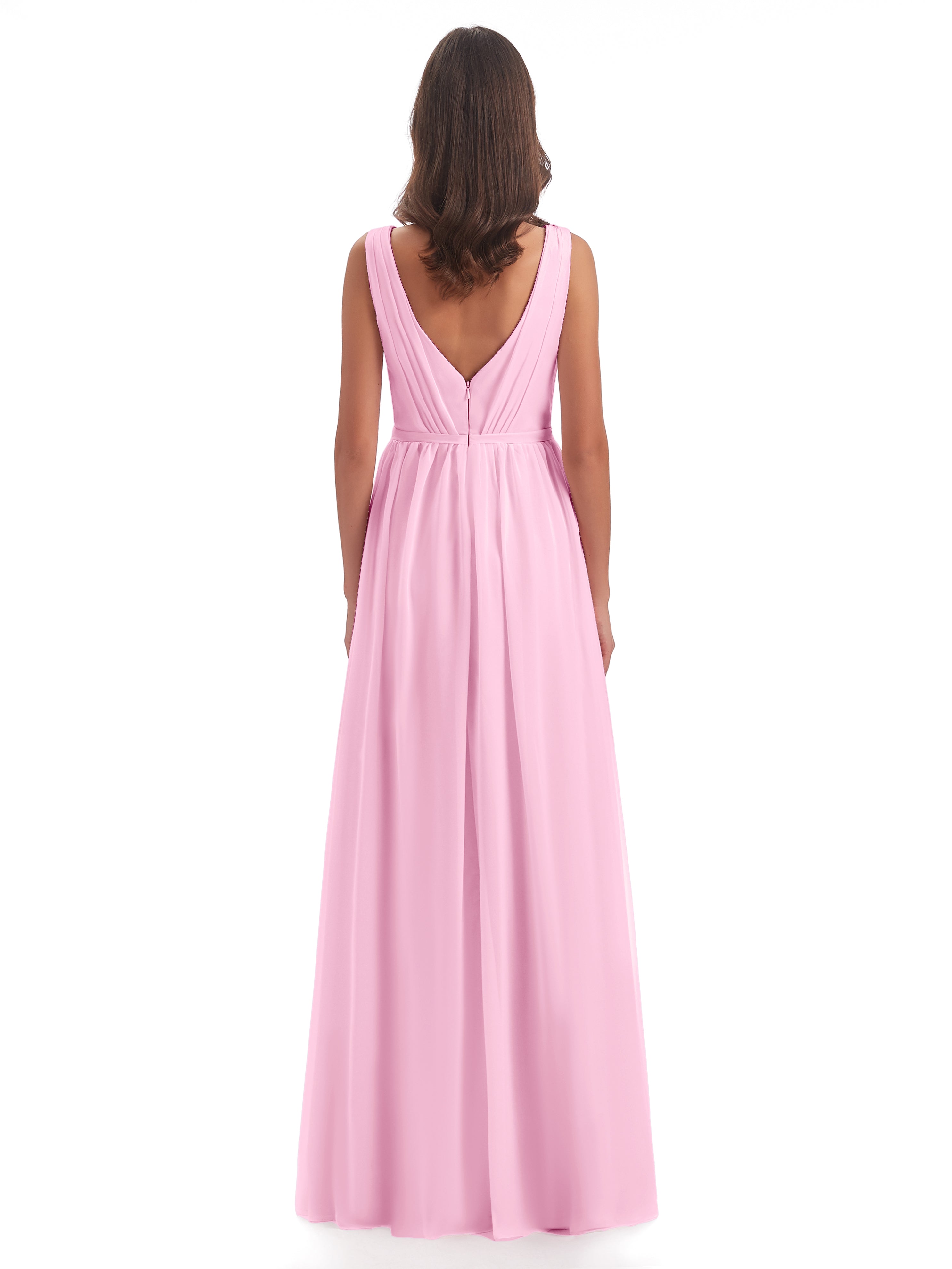 Robes De Demoiselle D'Honneur Rose Bonbon Fourreau/Colonne Col V Mousseline Robes Demoiselle D'Honneur