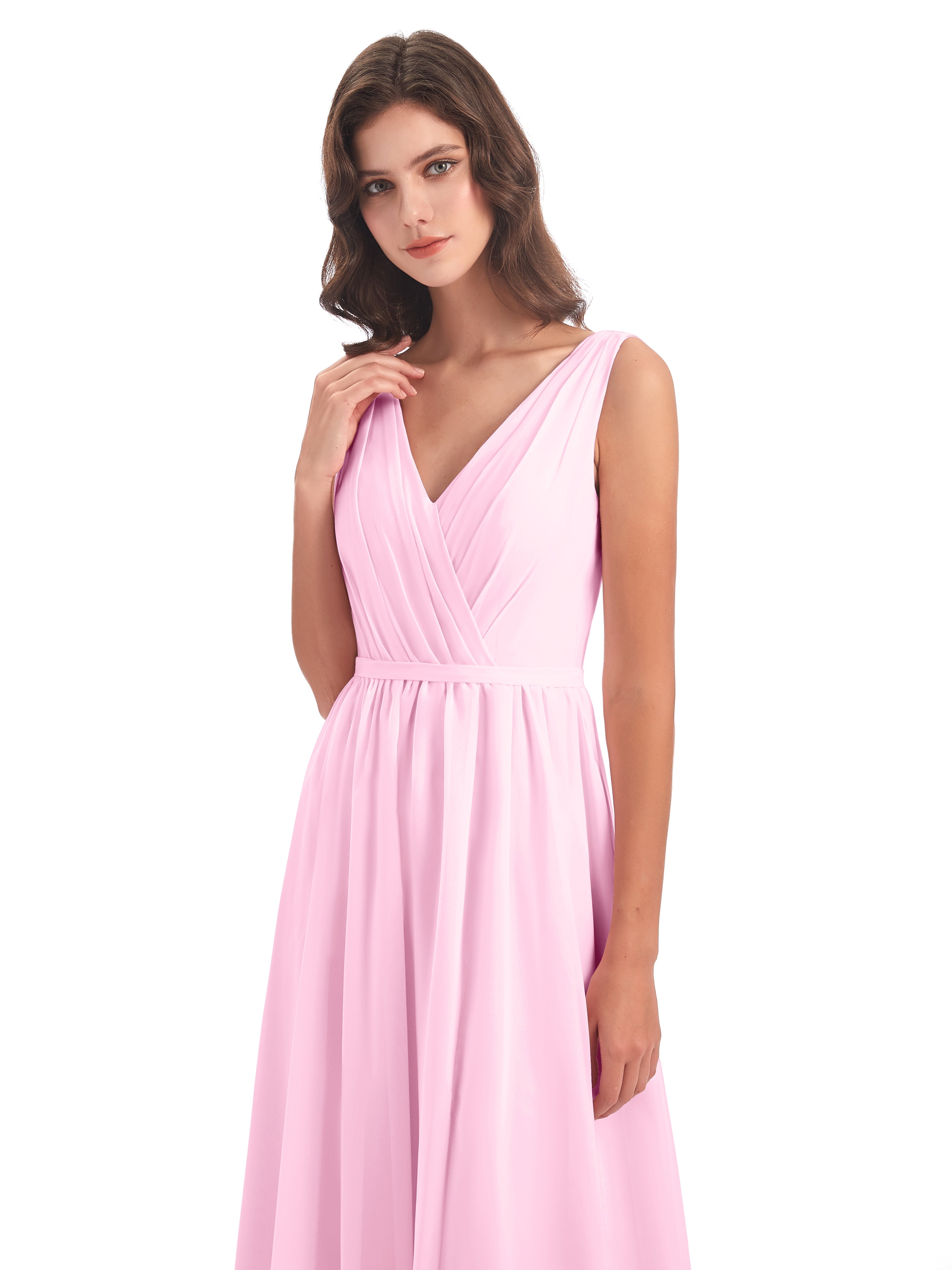 Robes De Demoiselle D'Honneur Rose Bonbon Fourreau/Colonne Col V Mousseline Robes Demoiselle D'Honneur