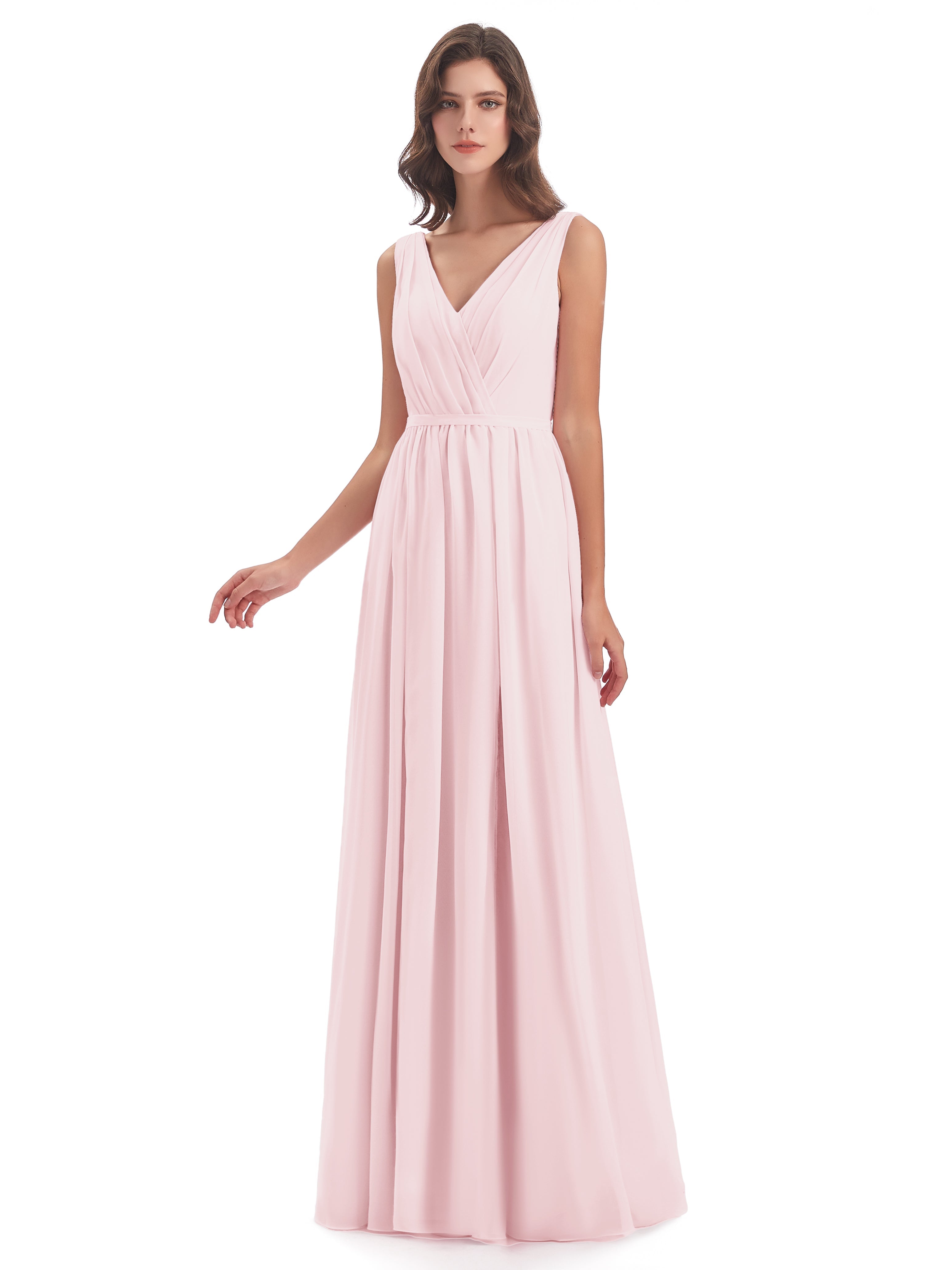 Robes Demoiselles D Honneur Rose Pale Fourreau/Colonne Col V Mousseline Robes Demoiselle D'Honneur