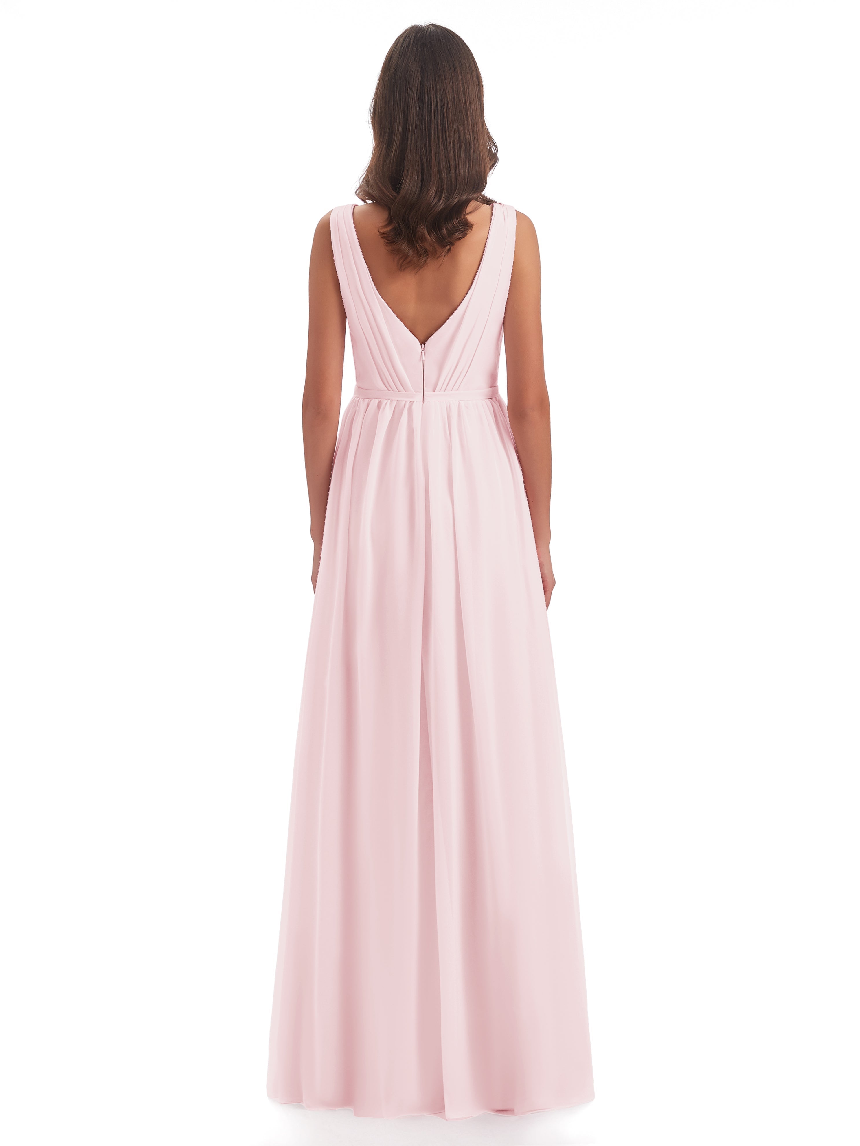 Robes Demoiselles D Honneur Rose Pale Fourreau/Colonne Col V Mousseline Robes Demoiselle D'Honneur