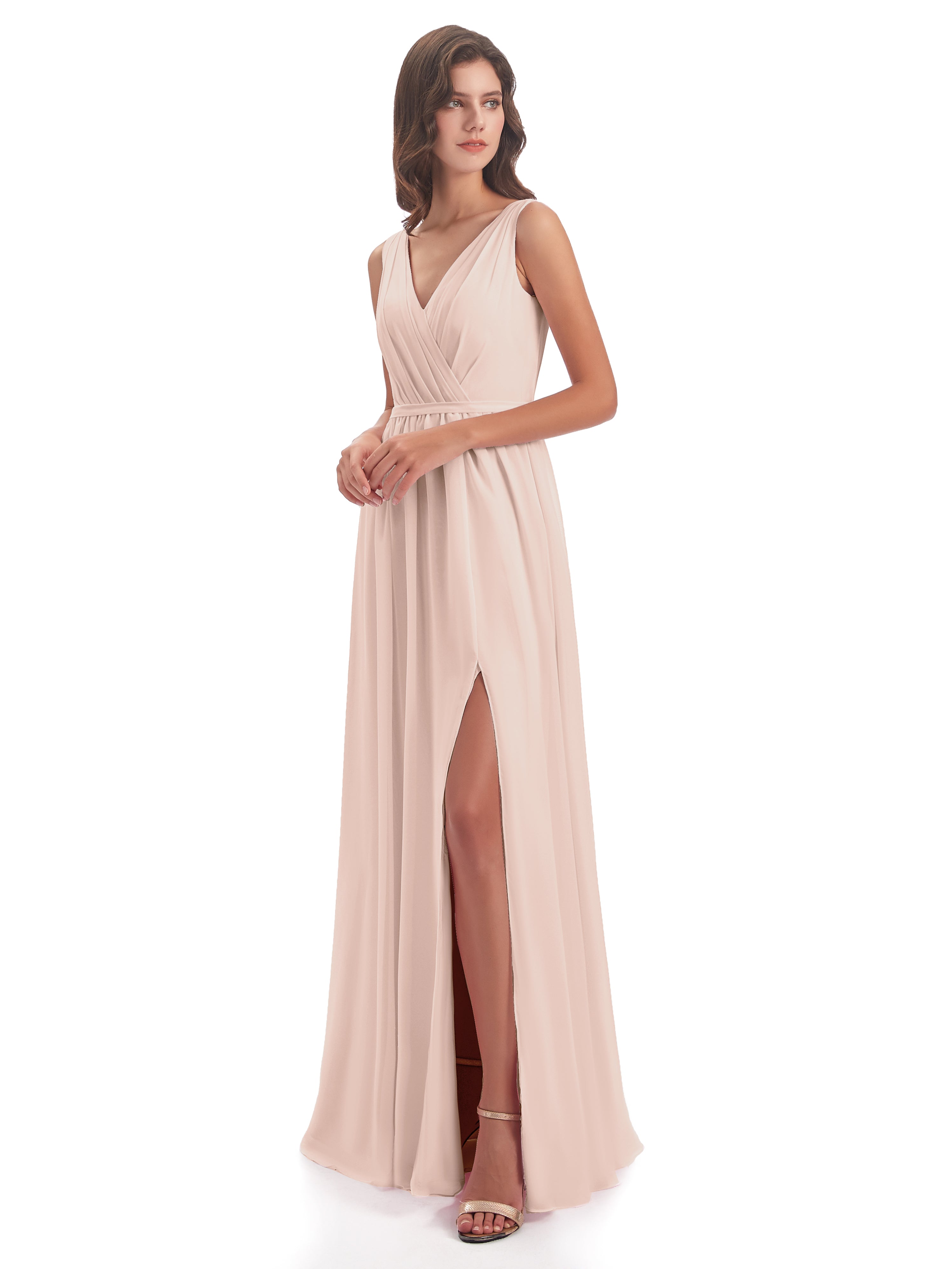 Robe De Demoiselle D'Honneur En Perles Fourreau/Colonne Col V Mousseline Robes Demoiselle D'Honneur