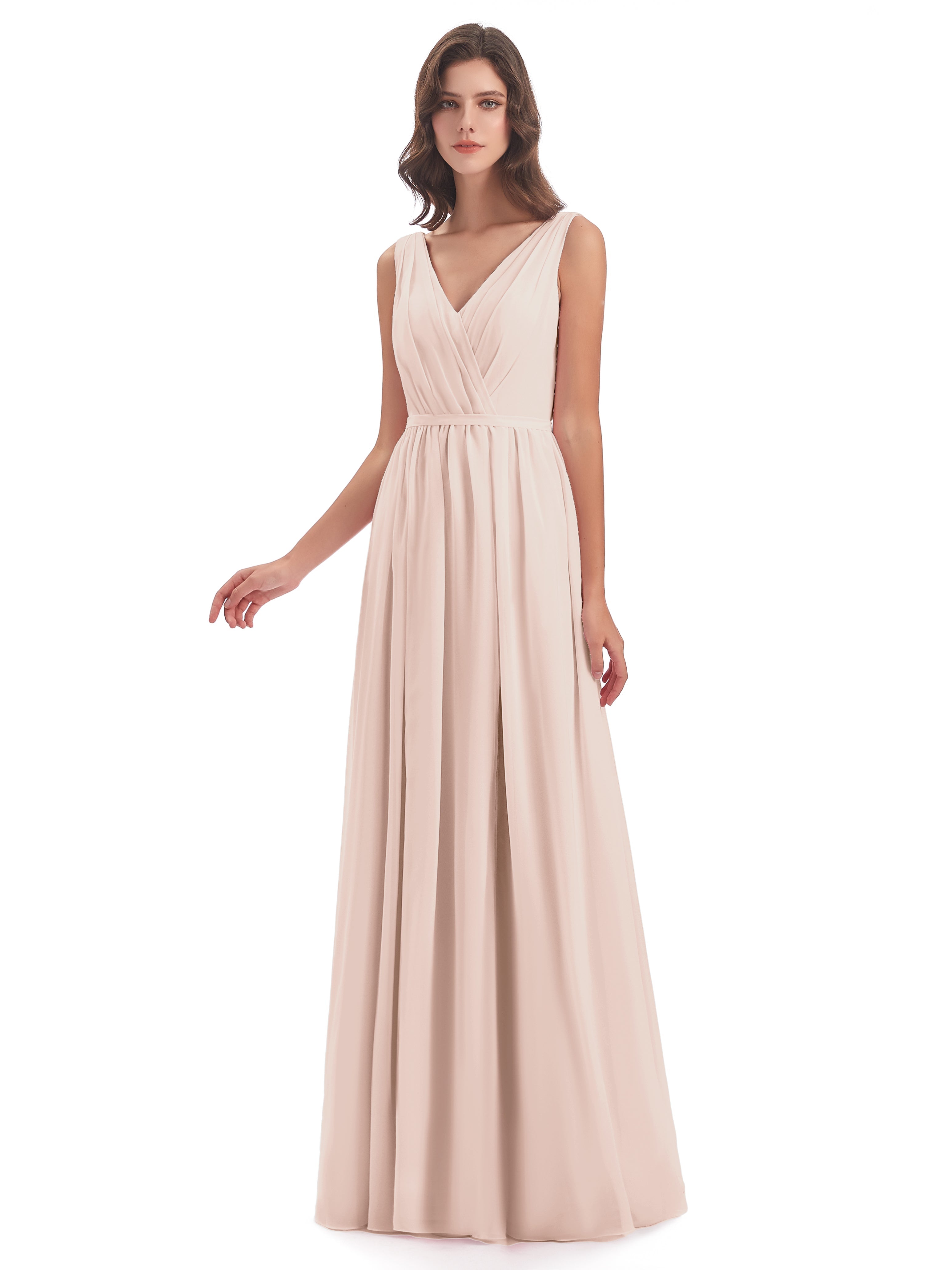 Robe De Demoiselle D'Honneur En Perles Fourreau/Colonne Col V Mousseline Robes Demoiselle D'Honneur