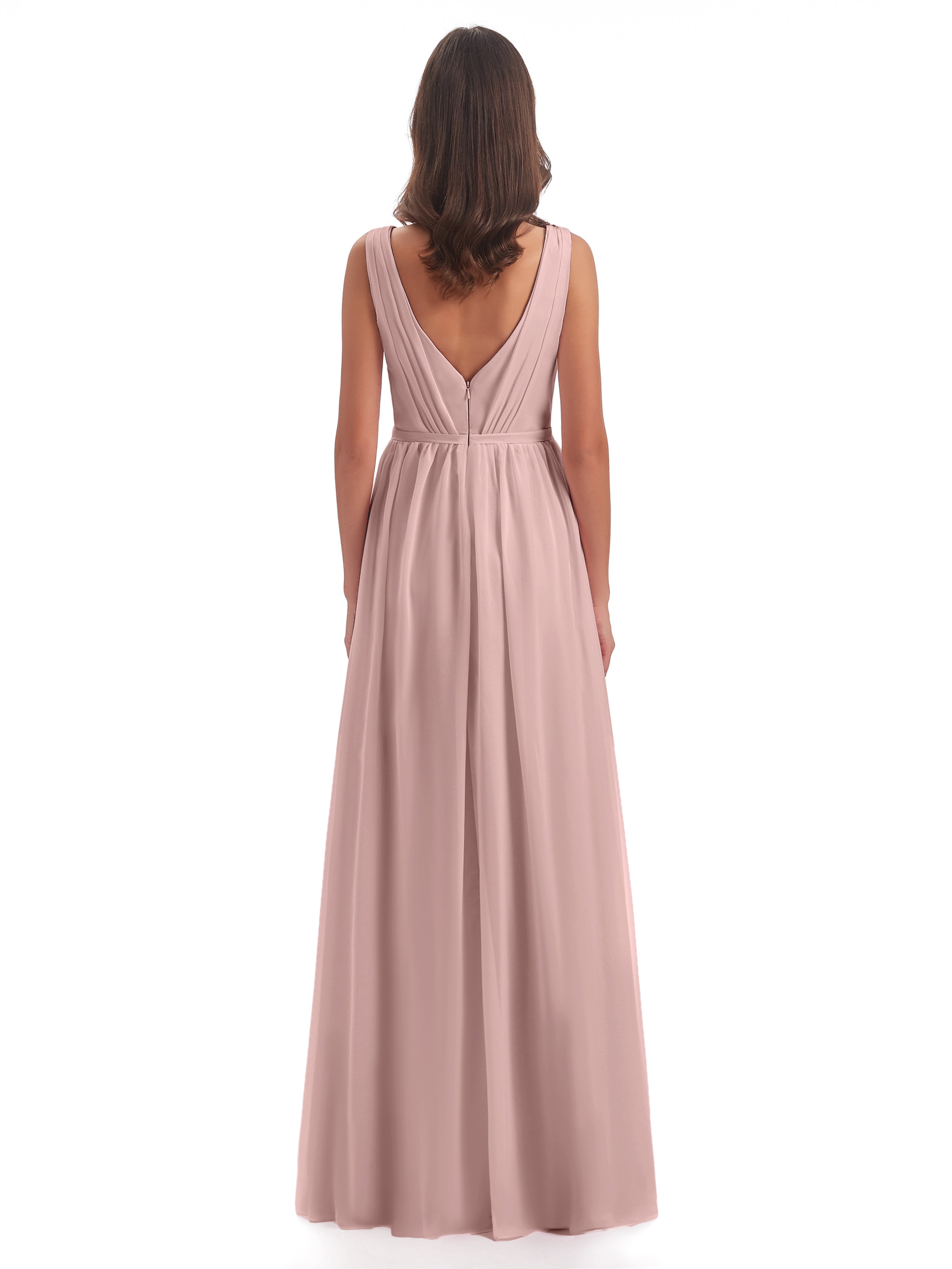 Robe Rose Poudré Mariage Demoiselle D Honneur Fourreau/Colonne Col V Mousseline Robes Demoiselle D'Honneur