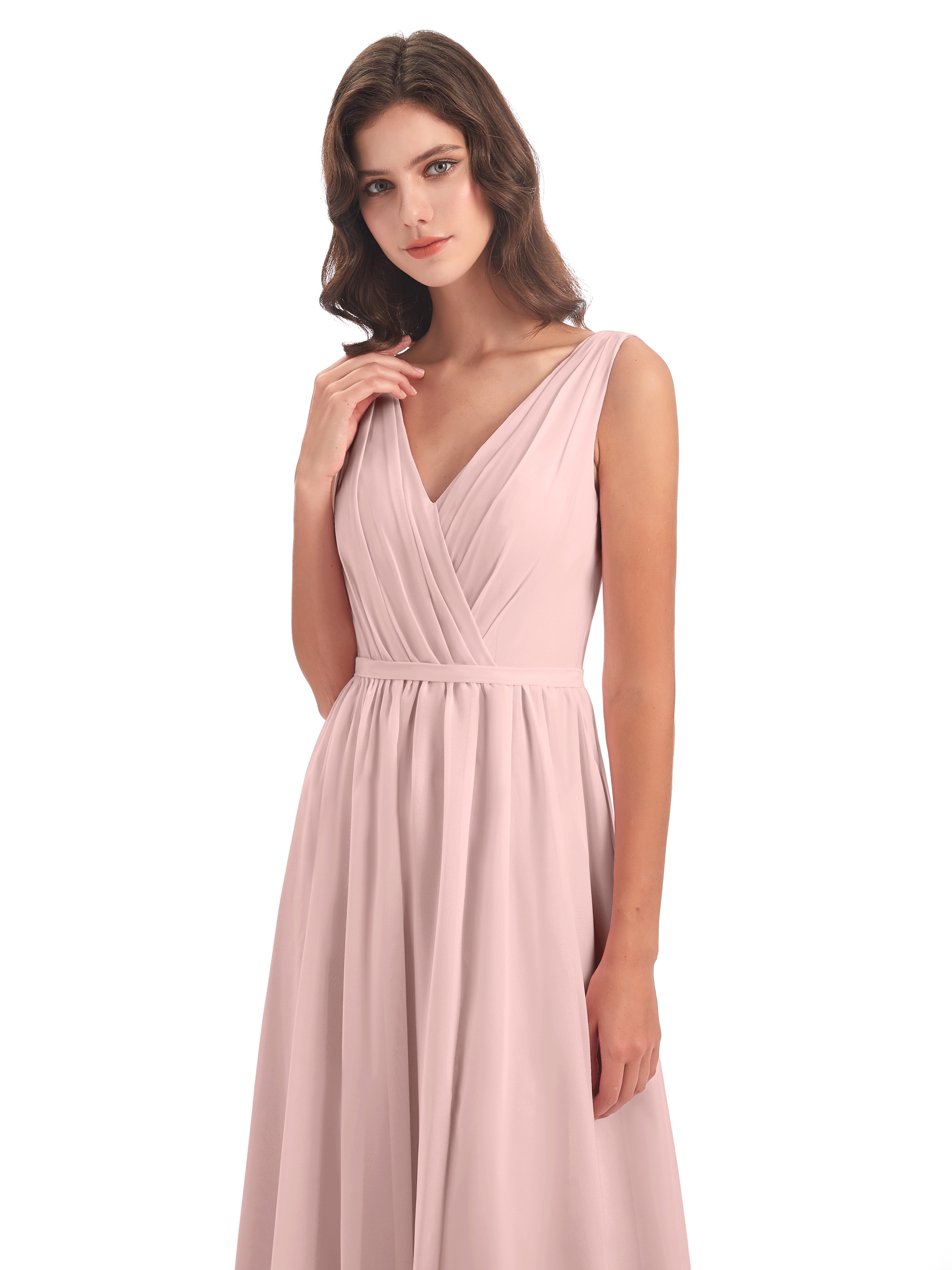 Robe Rose Poudré Mariage Demoiselle D Honneur Fourreau/Colonne Col V Mousseline Robes Demoiselle D'Honneur