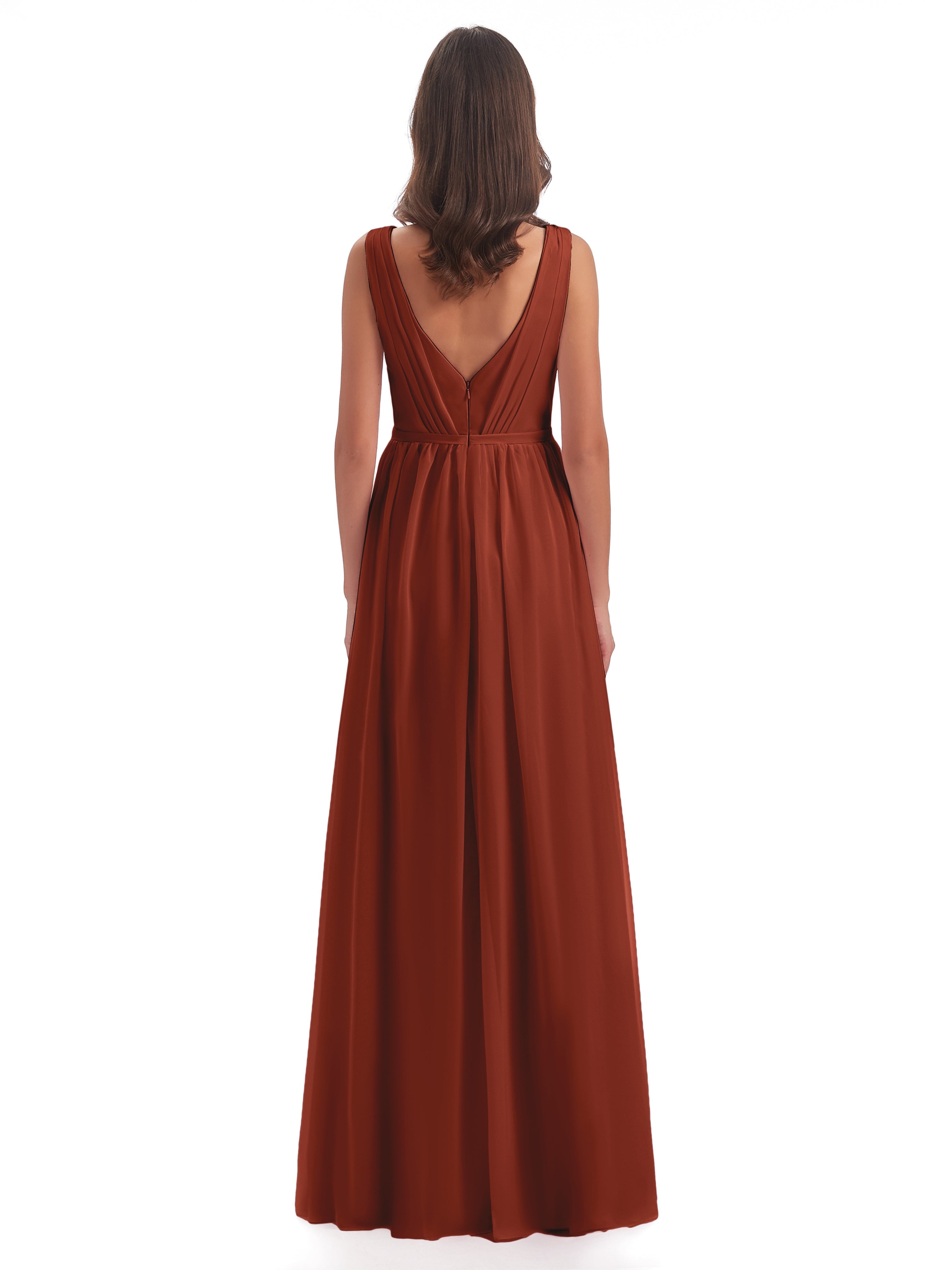 Robe Demoiselle D Honneur Rouille Fourreau/Colonne Col V Mousseline Robes Demoiselle D'Honneur