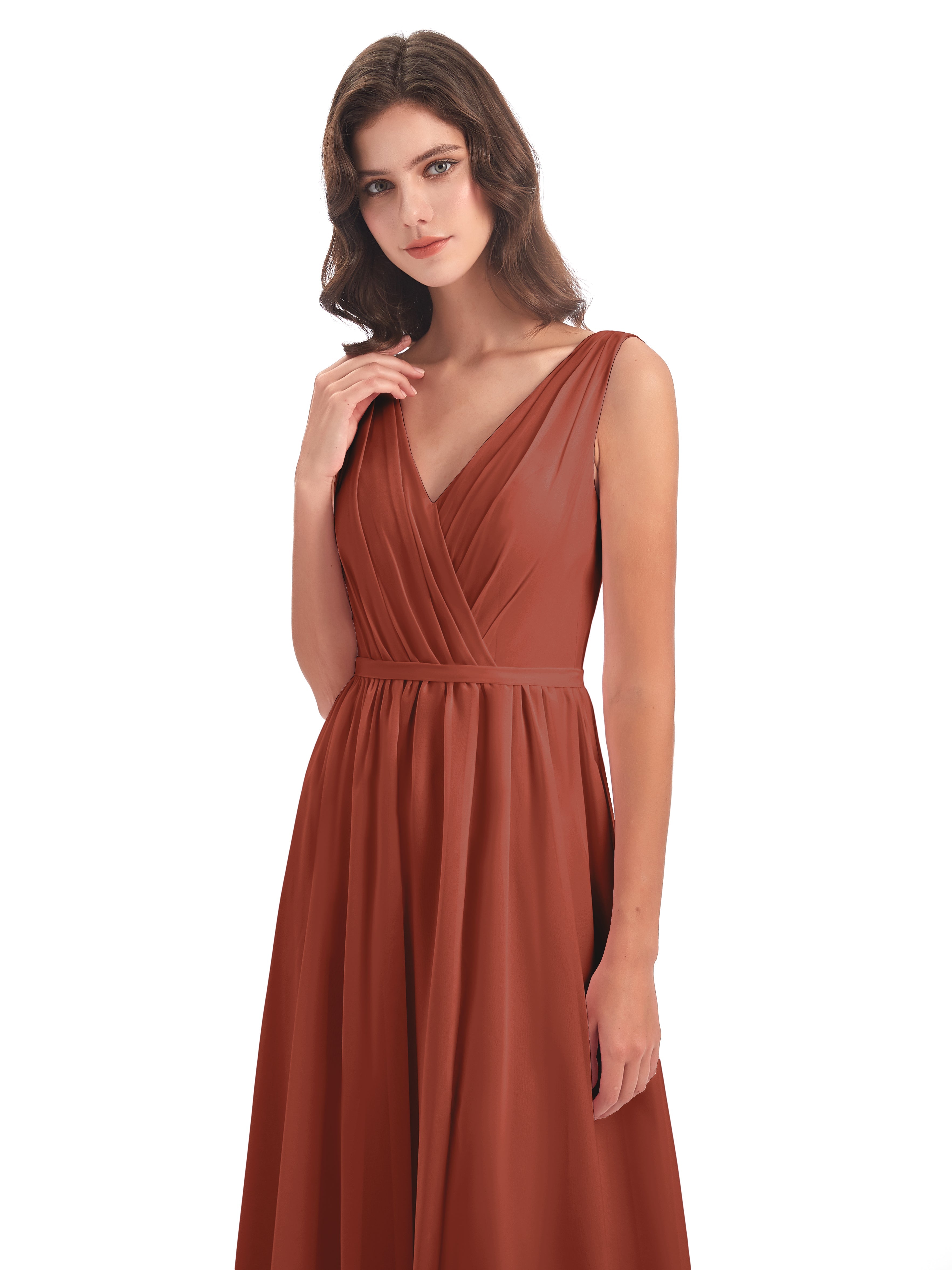 Robe Demoiselle D Honneur Rouille Fourreau/Colonne Col V Mousseline Robes Demoiselle D'Honneur