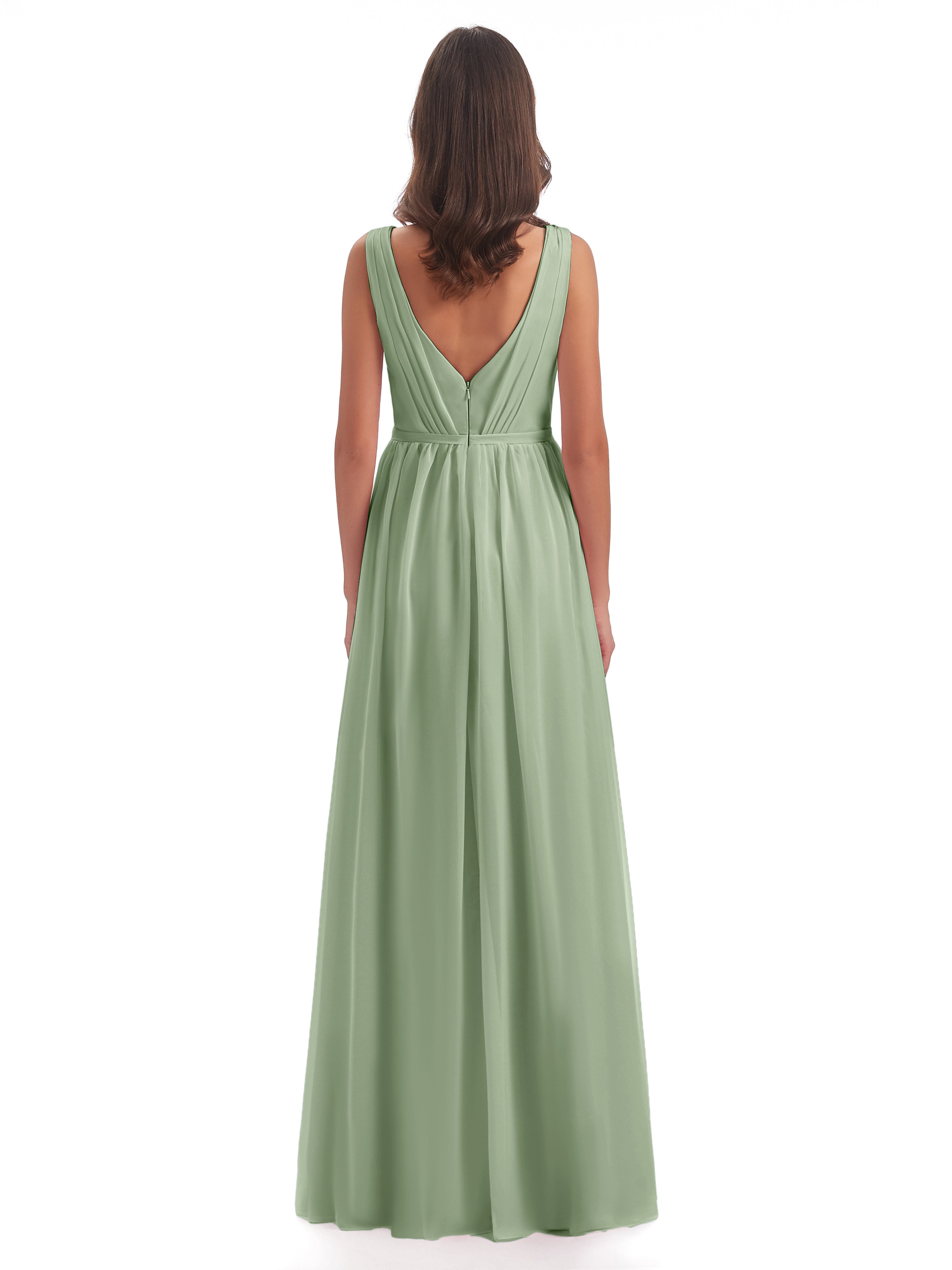 Robe Demoiselle D Honneur Sauge Poudré Fourreau/Colonne Col V Mousseline Robes Demoiselle D'Honneur