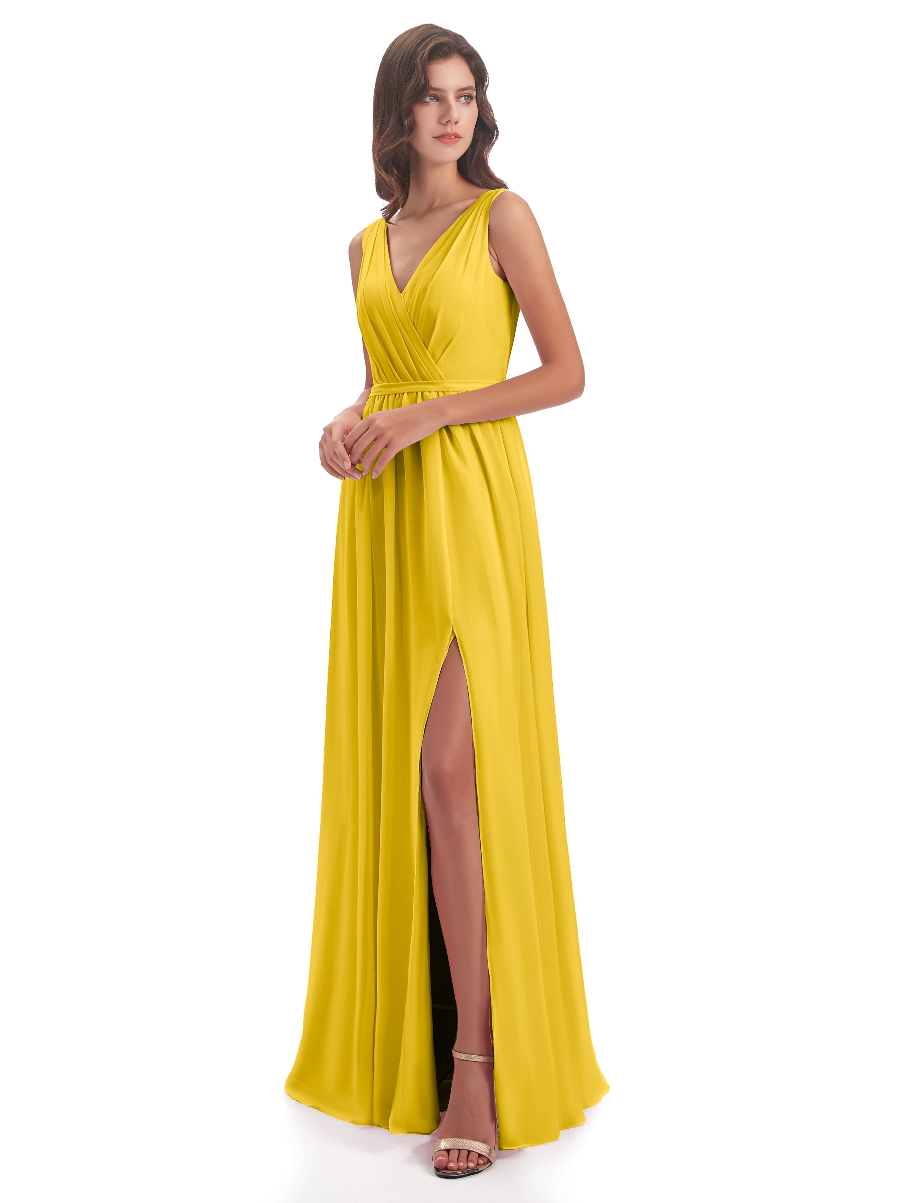 Robe De Demoiselle D'Honneur Souci Fourreau/Colonne Col V Mousseline Robes Demoiselle D'Honneur